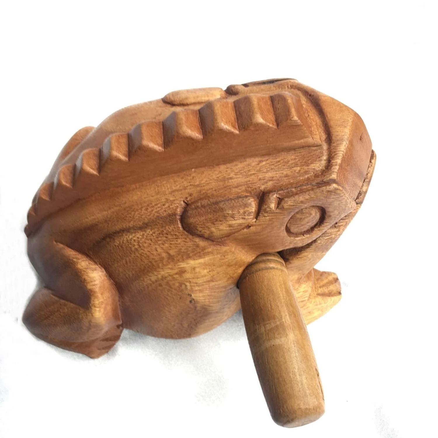 Large 7" Wood Frog Guiro Rasp Percussion Instrument Tone Block Frog Animal Shaped Figurine Wooden Handcraft Musical Lucky Frog Home Office Decoration (Tan) Tan - Image 7