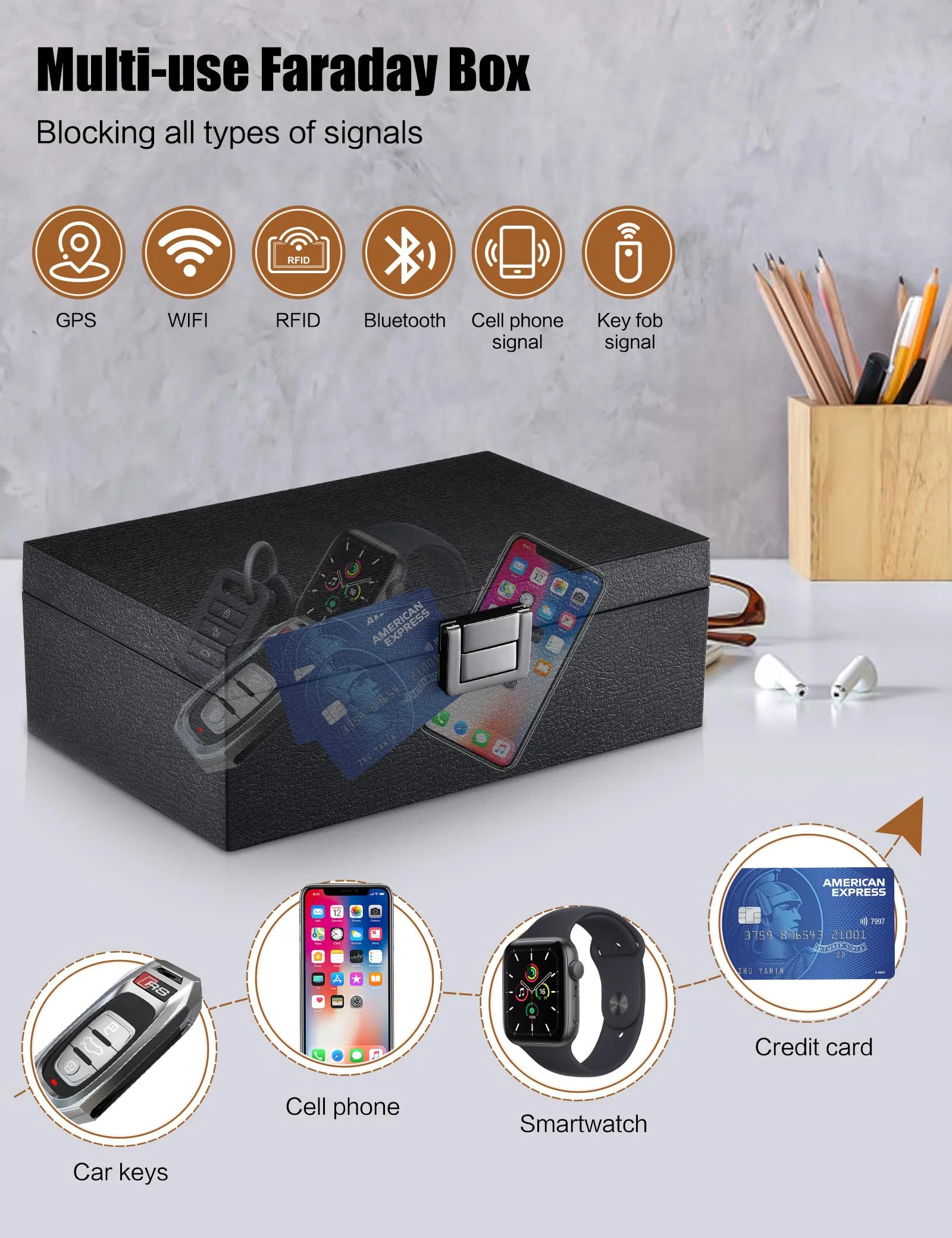 Large Faraday Box Key Fob Protector with Faraday Pouch and RFID Blocking Card 2 Pack, Key Fob Signal Blocker Box, Anti-Theft Rfid Box for Car Security - Image 3