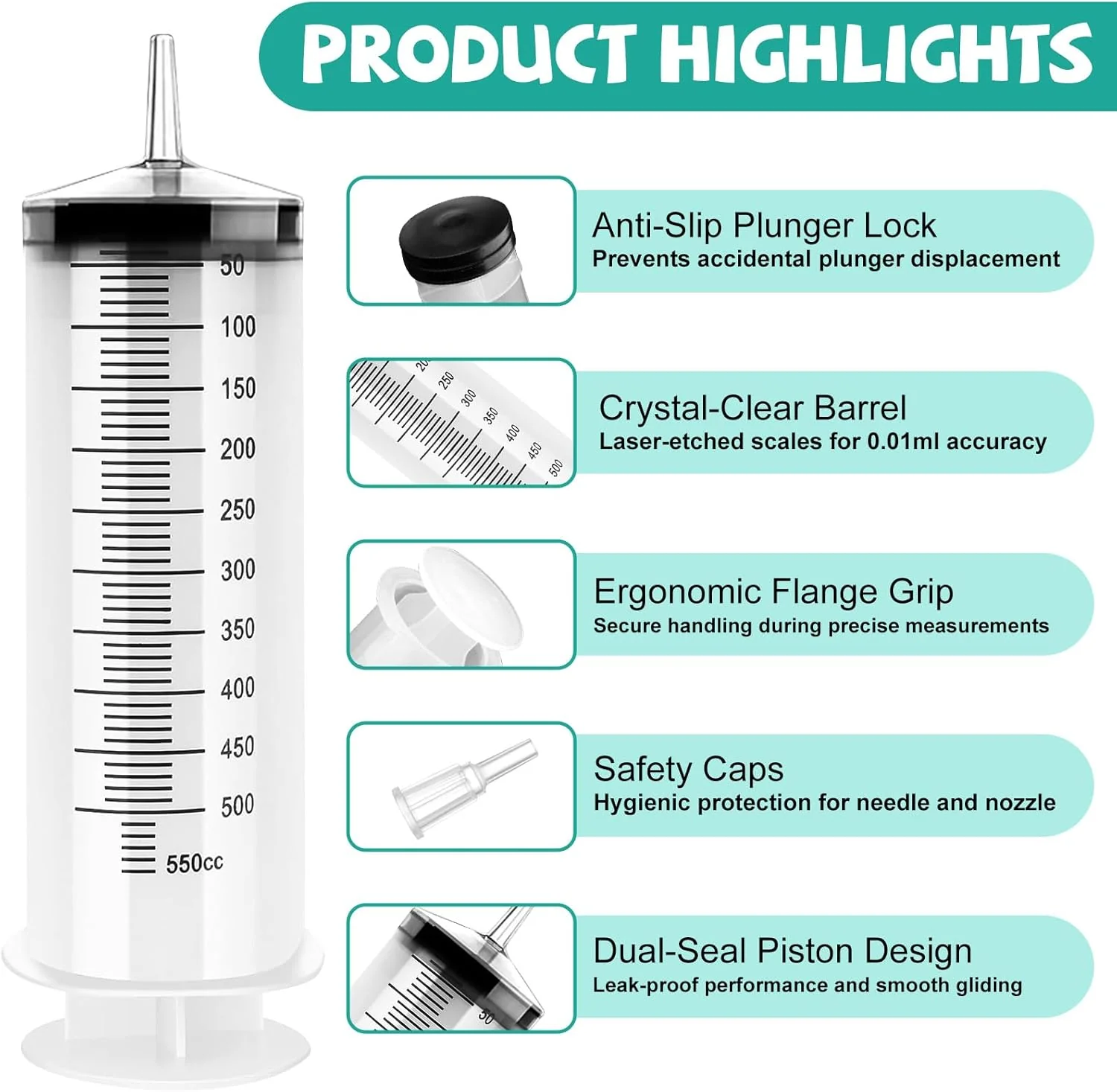 Large Syringe 500 ml Reusable Liquid Syringe with Catheter Plastic Syringe with Large Capacity for Laboratory, Industrial, Garden and Pet Feeding 500ml - Image 6