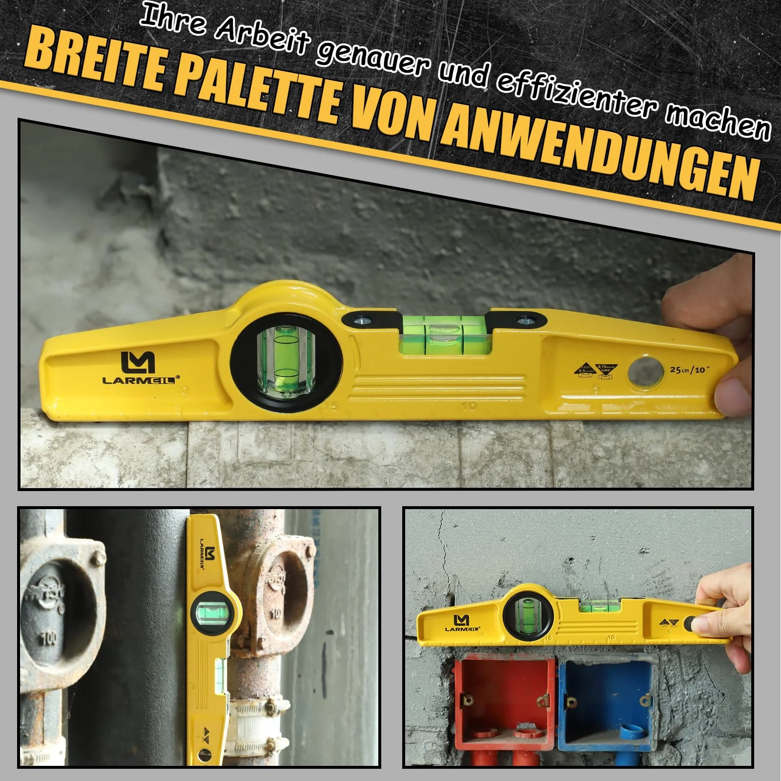LARMEIL Magnetic Torpedo Spirit Level 25 cm Aluminium Cast Profile 4 Magnets Small Spirit Level 1 Horizontal Level 1 Vertical Level - Image 4