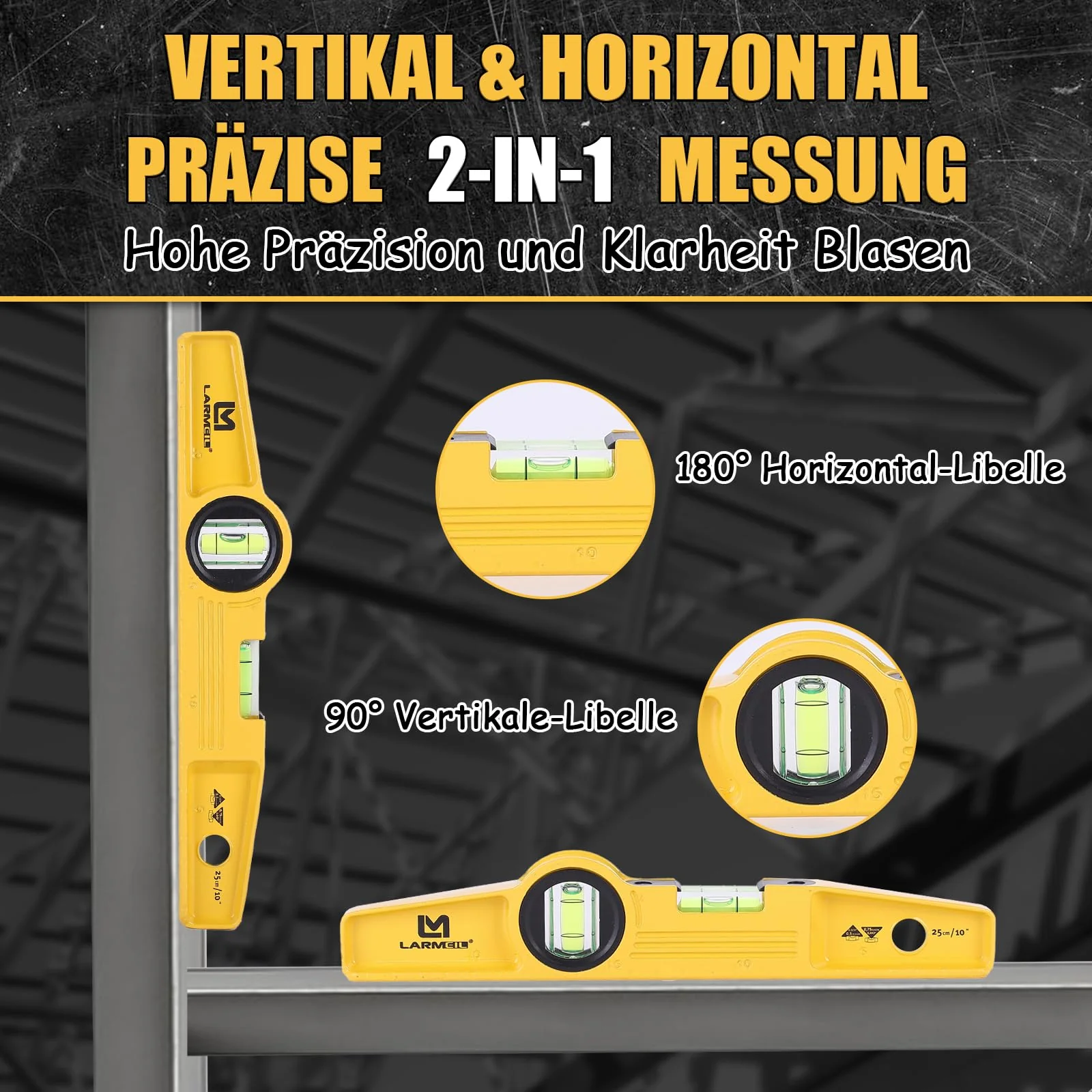 LARMEIL Magnetic Torpedo Spirit Level 25 cm Aluminium Cast Profile 4 Magnets Small Spirit Level 1 Horizontal Level 1 Vertical Level - Image 5