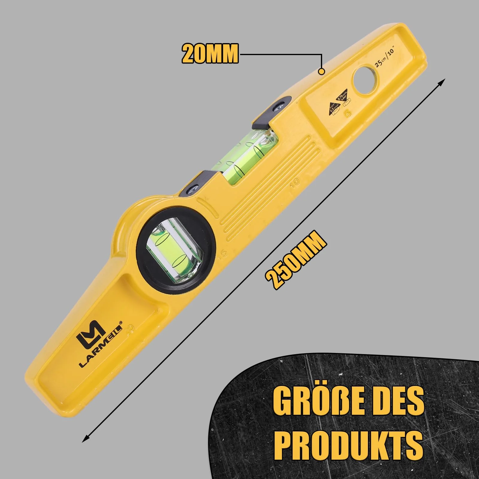 LARMEIL Magnetic Torpedo Spirit Level 25 cm Aluminium Cast Profile 4 Magnets Small Spirit Level 1 Horizontal Level 1 Vertical Level - Image 8