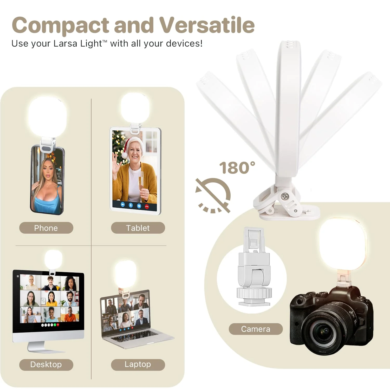Larsa Pippen - The Larsa Light - LED Selfie Light with Clip & Glass Mirror - Rechargeable Selfie Light for Phone or Camera - 142 LEDs-Adjustable Brightness - Ideal for Makeup, TikTok, Content Creators - Image 7