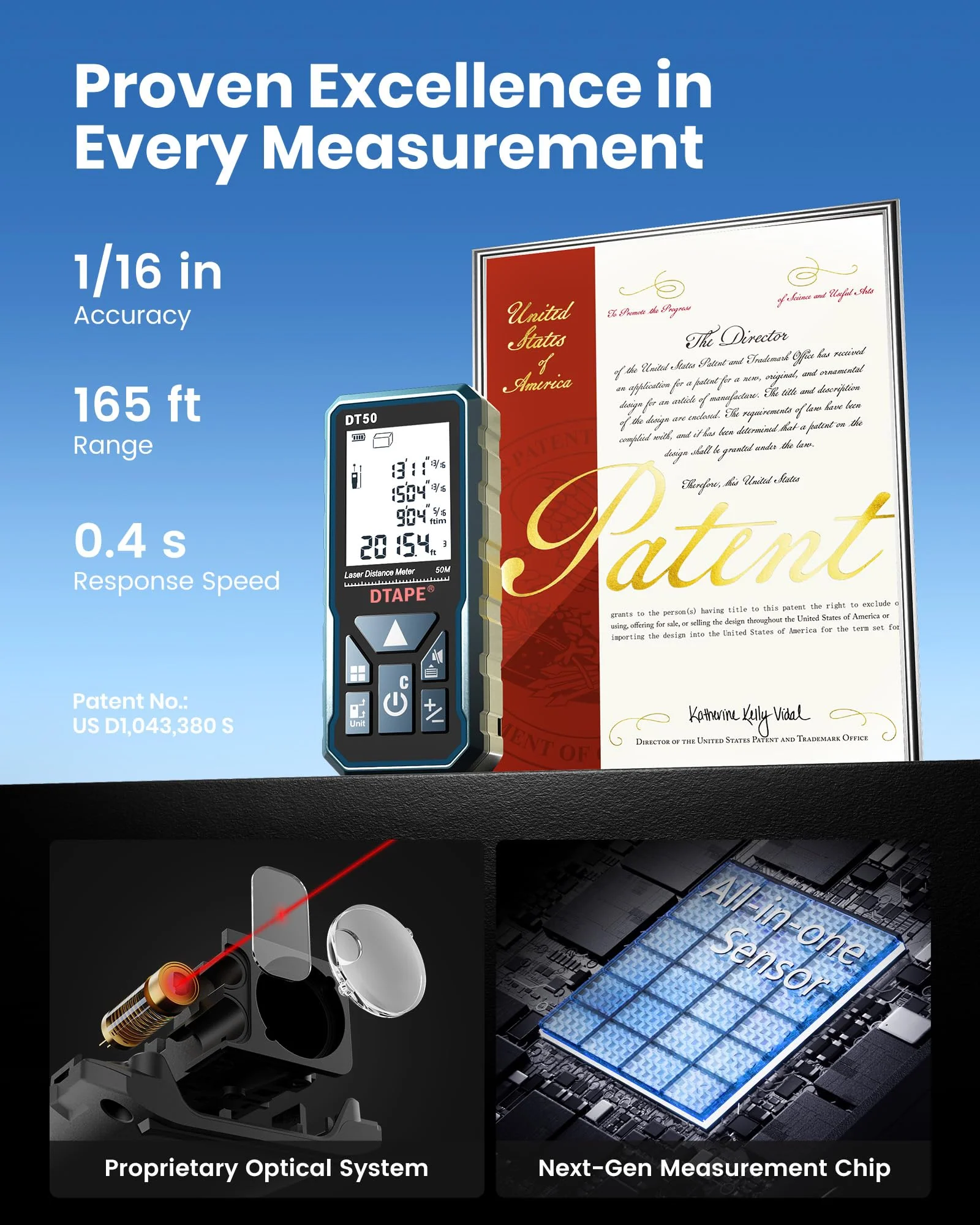 Laser Measure, DTAPE Digital Laser Distance Meter, Upgraded High-Accuracy Laser Measuring Tool, Electronic Tape Measure, 2" Backlit LCD Display, Area/Volume/Indirect Measurement, in/Ft/Ft+in/M 330ft - Image 2