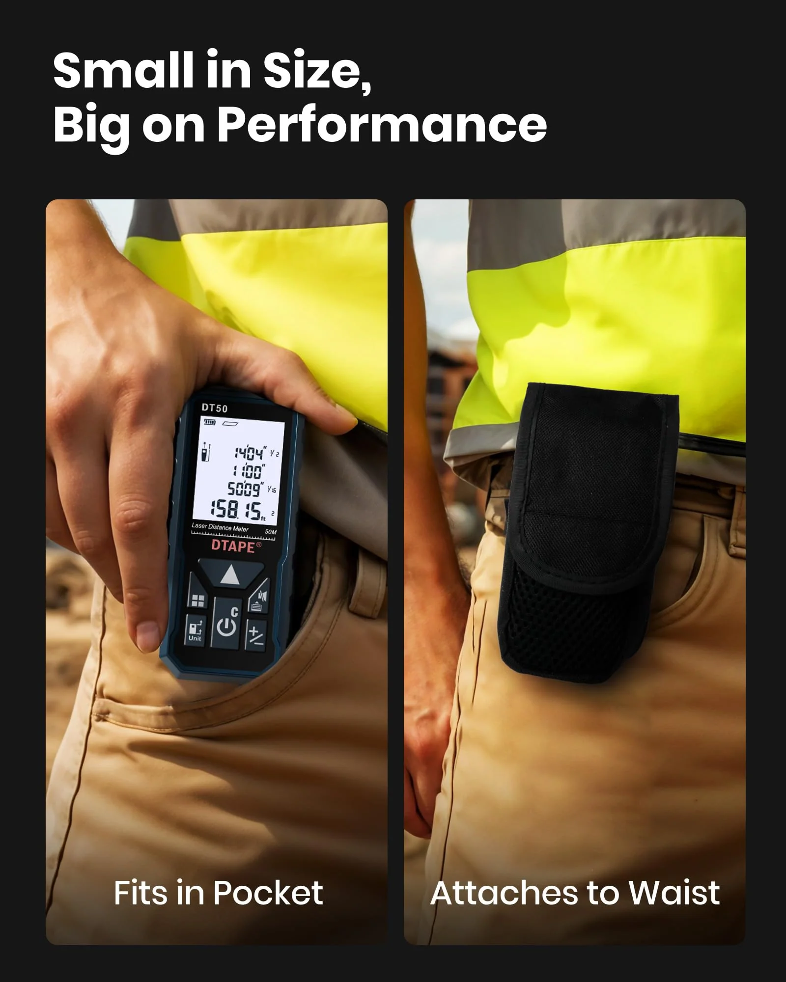 Laser Measure, DTAPE Digital Laser Distance Meter, Upgraded High-Accuracy Laser Measuring Tool, Electronic Tape Measure, 2" Backlit LCD Display, Area/Volume/Indirect Measurement, in/Ft/Ft+in/M 330ft - Image 7