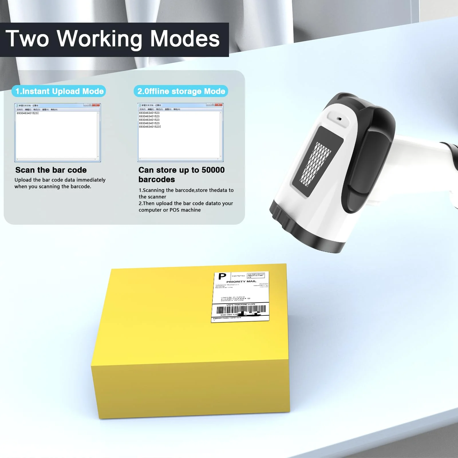 Laser Wireless Handheld Barcode Reader with Stand Bluetooth & 2.4Ghz and USB Wired 3 in 1 Working 1800mAh for Computer POS, Handheld 1D Bar Code Reader for Warehouse Library Supermarket B - Image 5