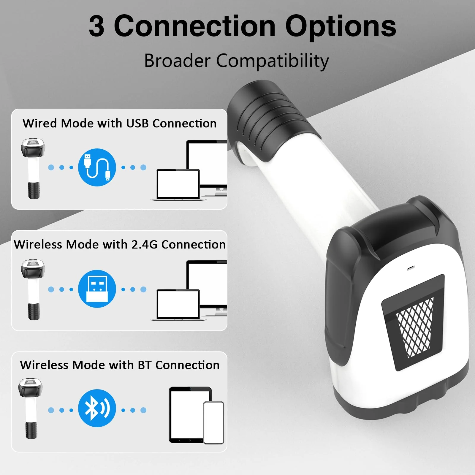 Laser Wireless Handheld Barcode Reader with Stand Bluetooth & 2.4Ghz and USB Wired 3 in 1 Working 1800mAh for Computer POS, Handheld 1D Bar Code Reader for Warehouse Library Supermarket B - Image 6
