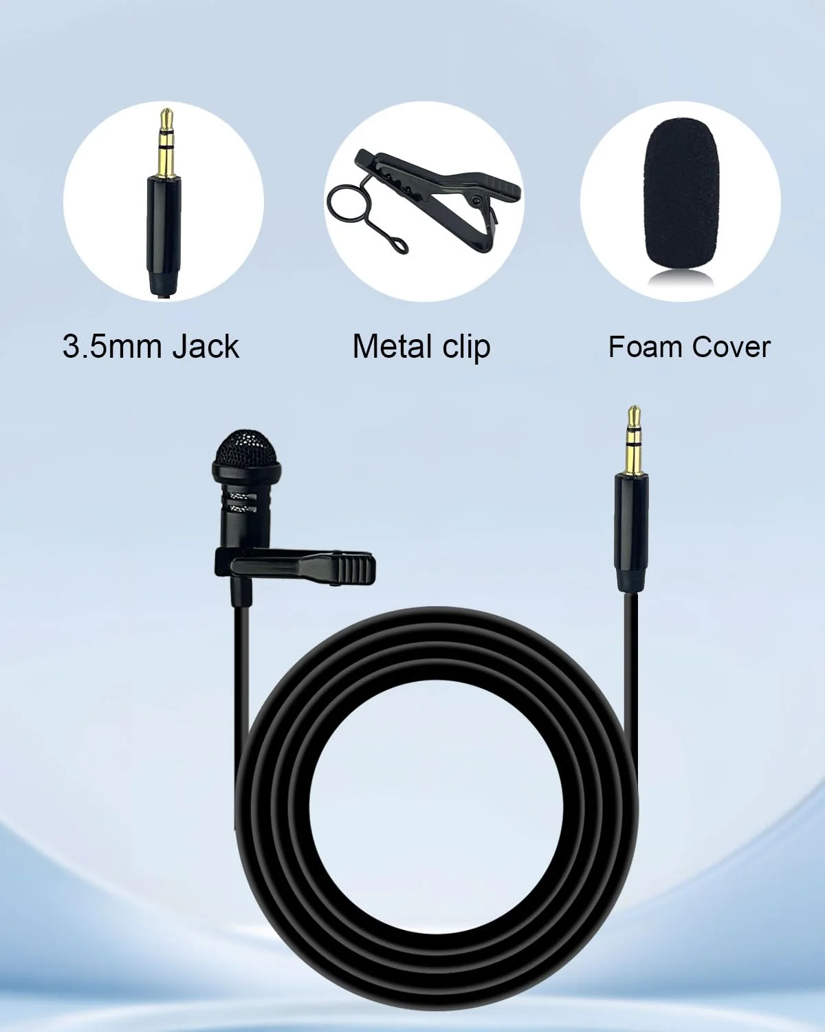 Lavalier Lapel Microphone for DJI MIC 1/2 for Rode GO II Wireless Transmitter, 3.5mm Plug Straight-Headed Omnidirectional Condenser Wired Mics for YouTube Vlog Interview 3.5mm Plug Only for DJI Straight-headed - Image 6