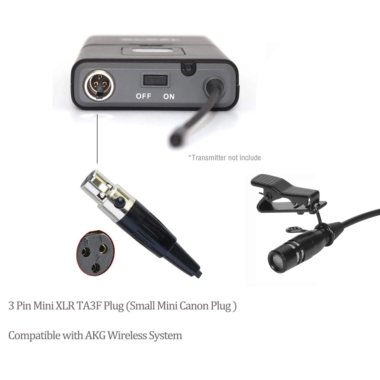 Lavalier Microphone Lapel Microphone Compatible with AKG Samson Wireless Transmitter - Unidirectional Condenser Mic - Mini XLR TA3F Plug Mini XLR TA3F Plug for AKG Only - Image 2