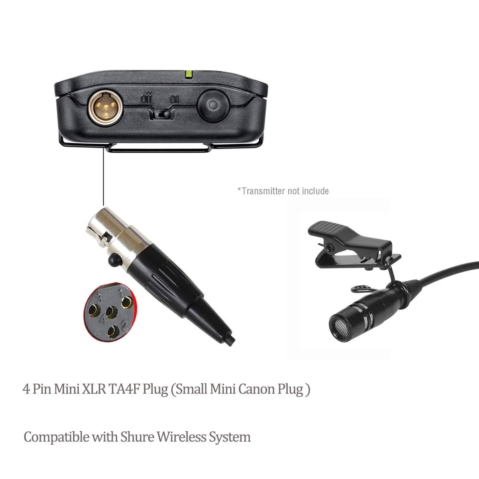 Lavalier Microphone Lapel Microphone Compatible with Shure Wireless Transmitter - Unidirectional Condenser Mic - Mini XLR TA4F Plug Mini XLR TA4F Plug for Shure Only - Image 2