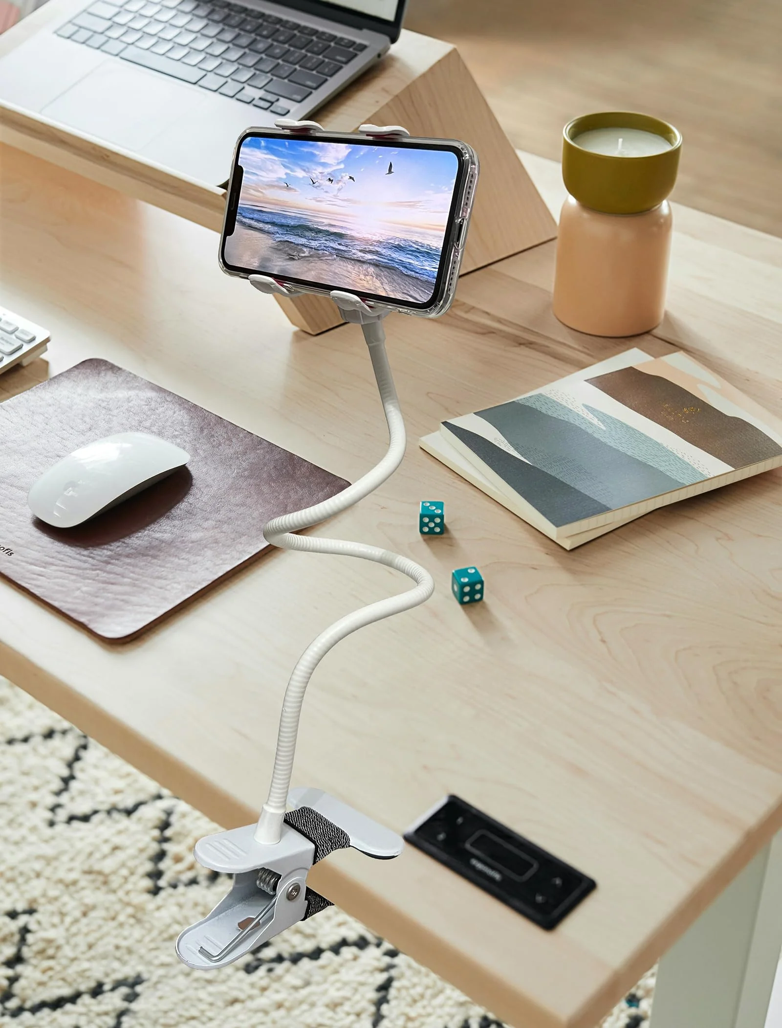 Lazy Bracket Universal 360 Degree Rotation Flexible Long Arms Gooseneck Cell Phone Holder, Adjustable Clamp Clip Desktop Bed Mobile Phone Stand for Bedroom, Office, Kitchen (White) White - Image 2