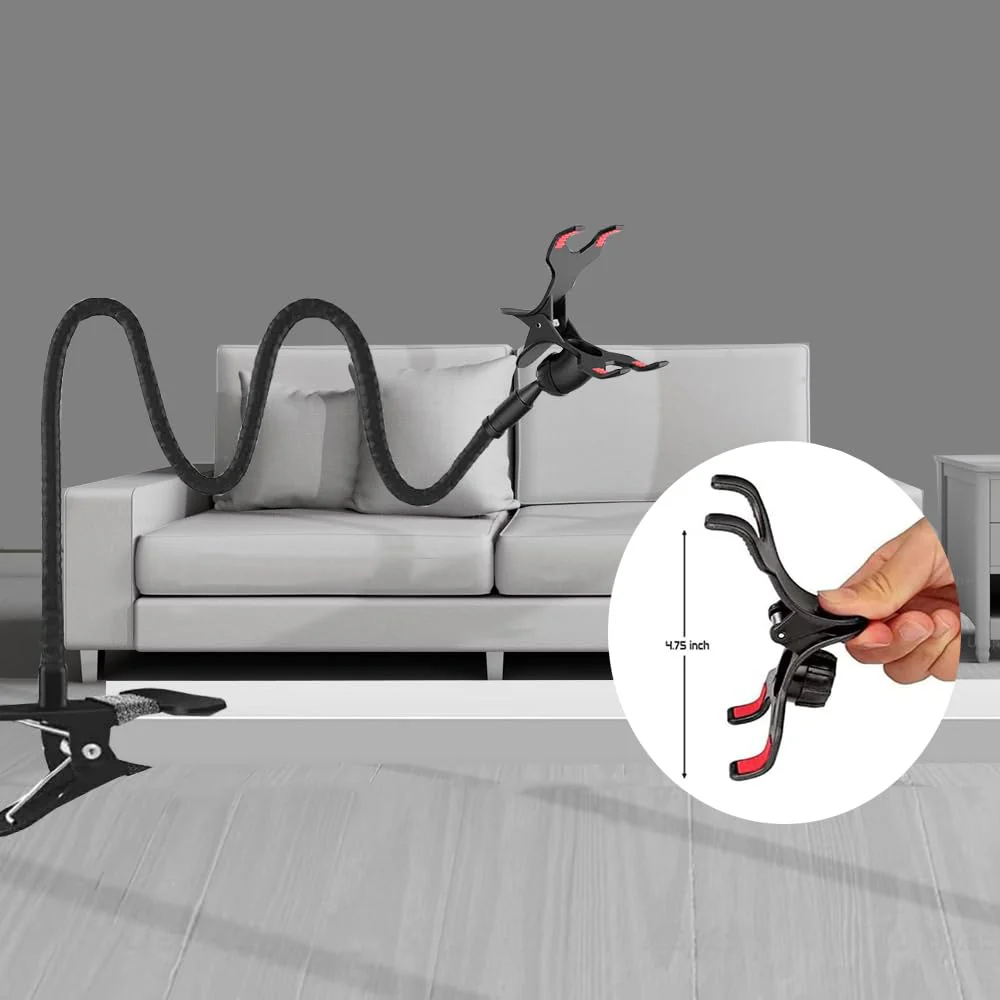 Lazy Bracket Universal 360 Degree Rotation Flexible Long Arms Gooseneck Cell Phone Holder, Adjustable Clamp Clip Desktop Bed Mobile Phone Stand for Bedroom, Office, Kitchen (White) White - Image 8