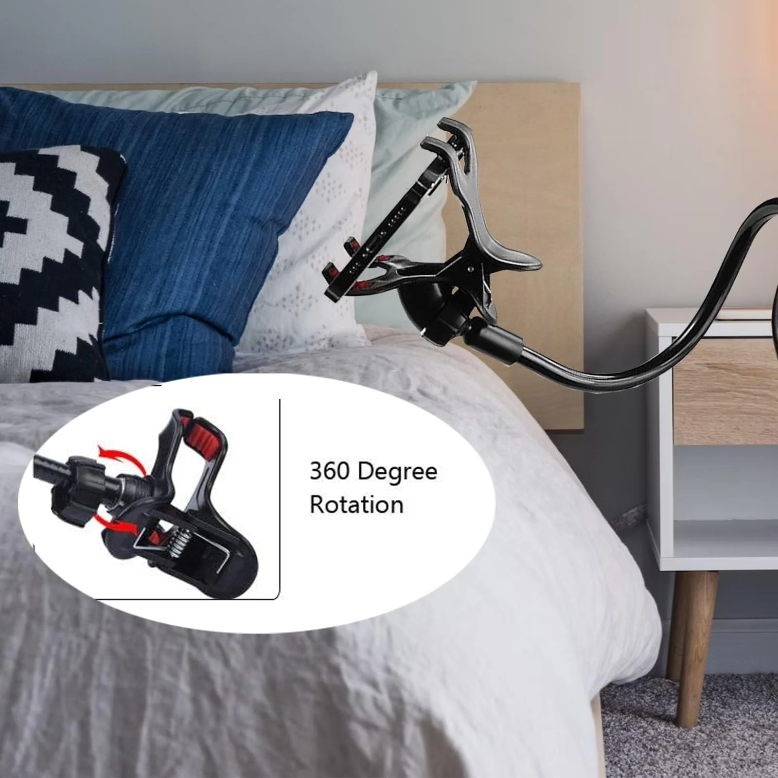 Lazy Bracket Universal 360 Degree Rotation Flexible Long Arms Gooseneck Cell Phone Holder, Adjustable Clamp Clip Desktop Bed Mobile Phone Stand for Bedroom, Office, Kitchen (White) White - Image 9