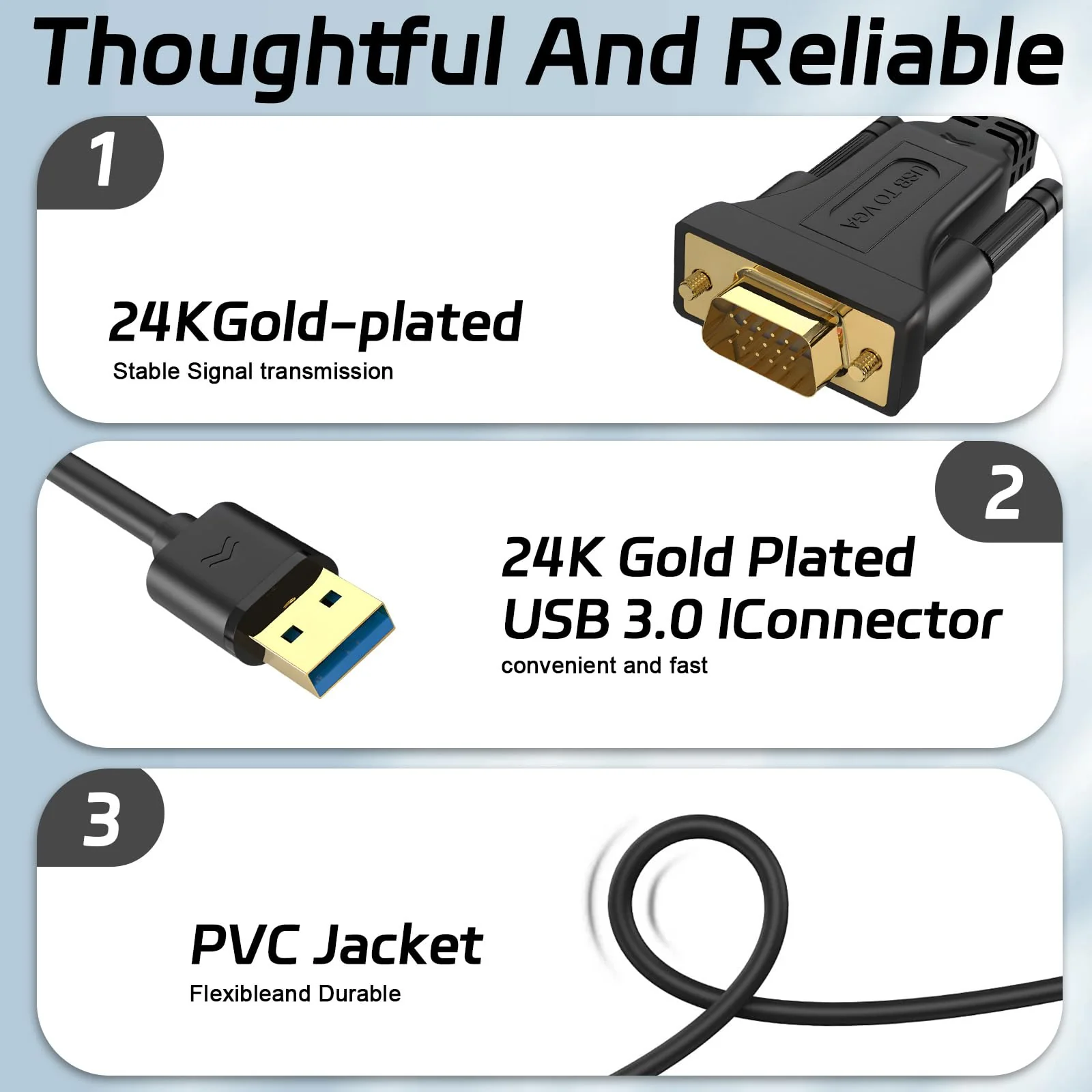 LBSC USB to VGA Adapter for Monitor，USB to VGA Adapter，USB 3.0 to VGA Male 1080P Monitor Display Video Adapter/Converter Cord,Compatible with Mac OS Windows XP/Vista/10/8/7, 5FT - Image 3