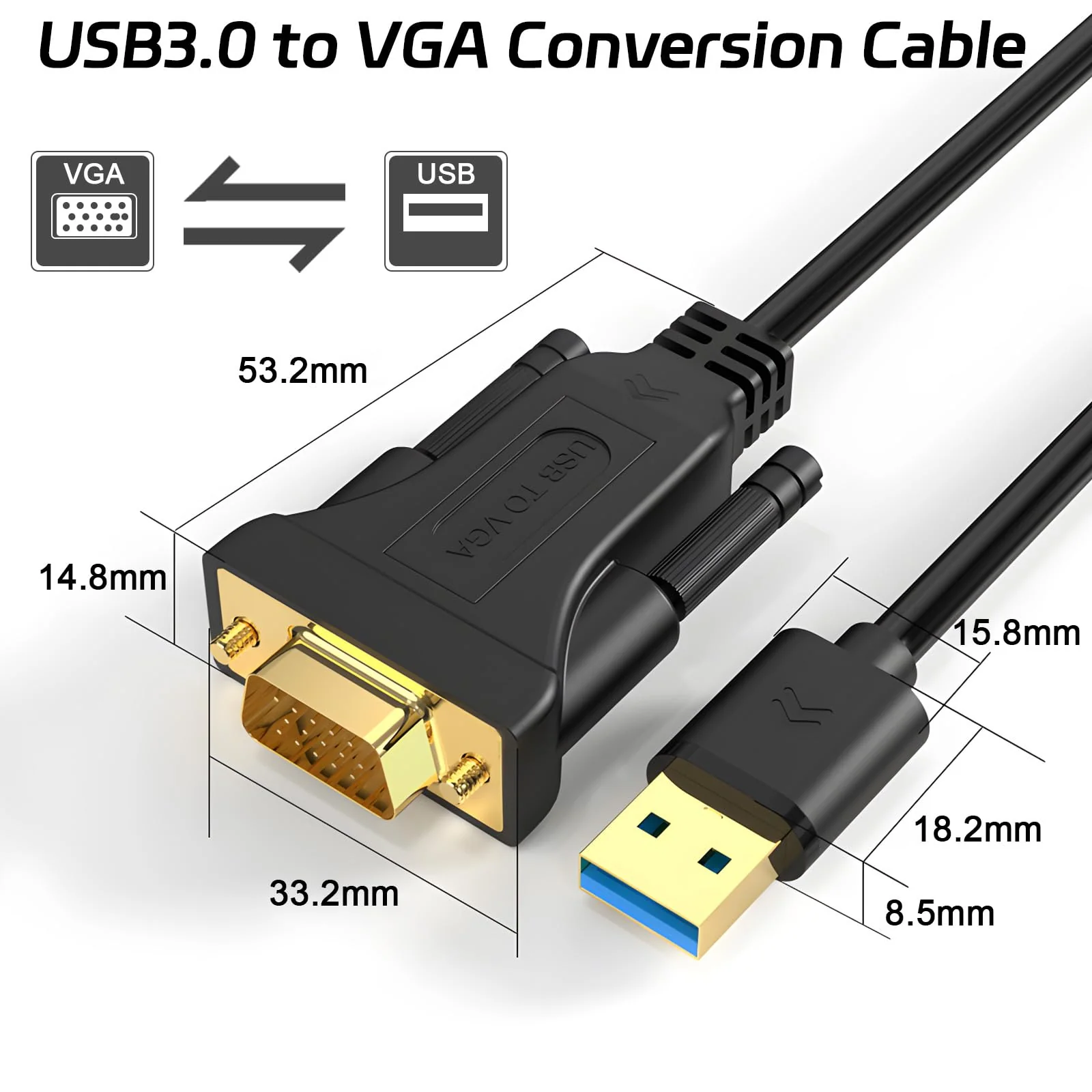 LBSC USB to VGA Adapter for Monitor，USB to VGA Adapter，USB 3.0 to VGA Male 1080P Monitor Display Video Adapter/Converter Cord,Compatible with Mac OS Windows XP/Vista/10/8/7, 5FT - Image 4