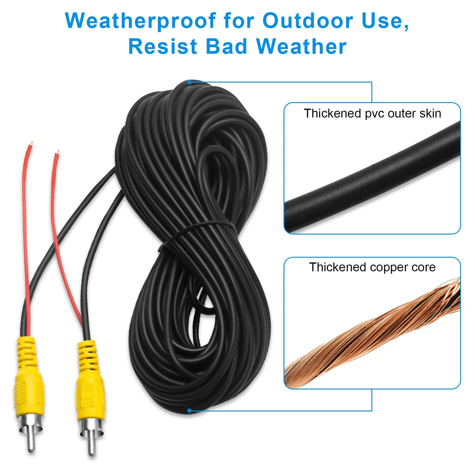 LBW Premium Backup Camera RCA Video Cable, Car Reverse Rear View Parking Camera Video Cable with Detection Wire (33FT/10 Meters), RCA Video Cable for Monitor and Backup Rear View Camera Connection - Image 3