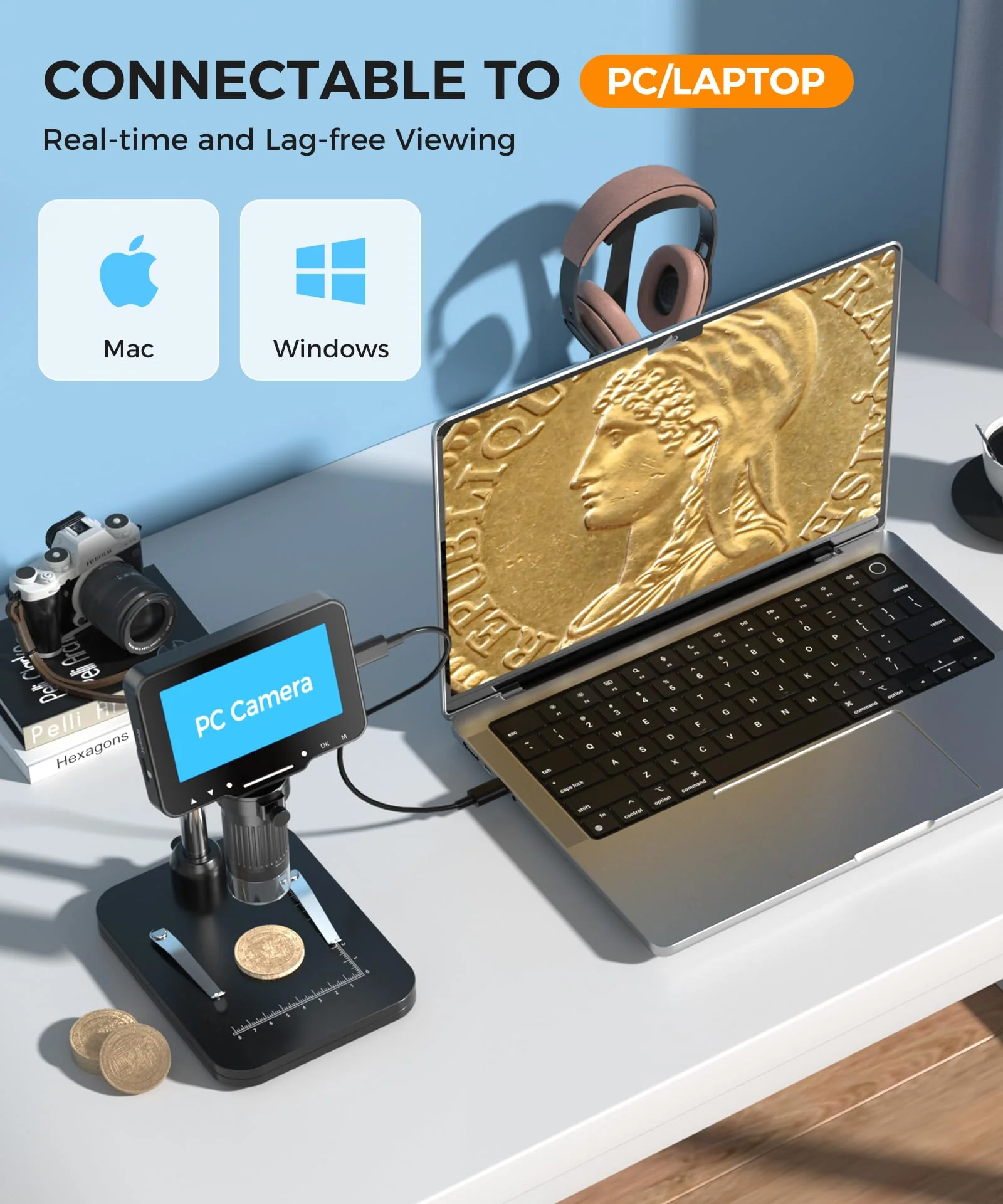 LCD Digital Microscope,4.3 Inch 1080P 10 Megapixels,10MP Camera Video Recorder with HD Screen,1-1000X Magnification Zoom Wireless USB Stereo Microscope Camera, - Image 5