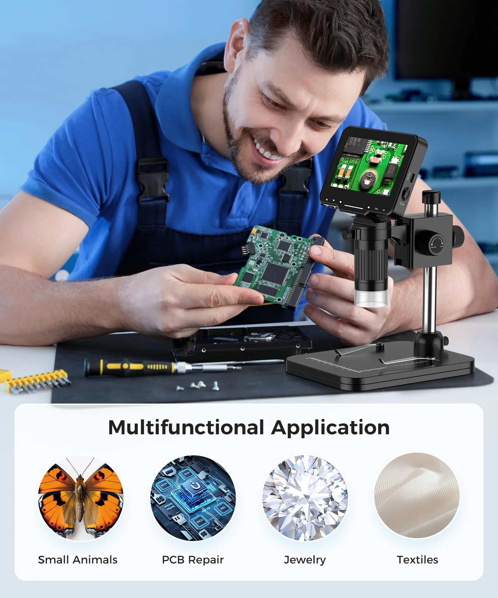 LCD Digital Microscope,4.3 Inch 1080P 10 Megapixels,10MP Camera Video Recorder with HD Screen,1-1000X Magnification Zoom Wireless USB Stereo Microscope Camera, - Image 7