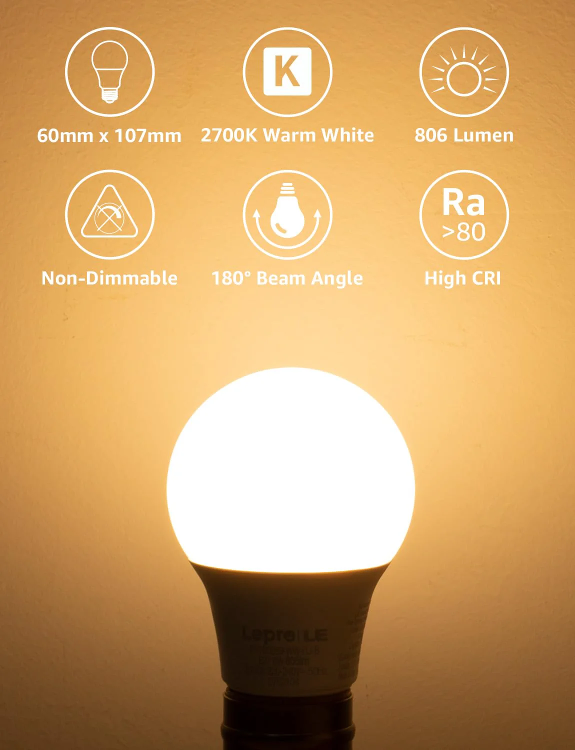 LE E27 LED bulb, 8.5 watt, 806 lumens, E27 LED bulb, replaces 60 W light bulb A60 bulb, E27 2700 Kelvin, warm white LED bulb, 180° energy saving light bulb 6 - Image 2