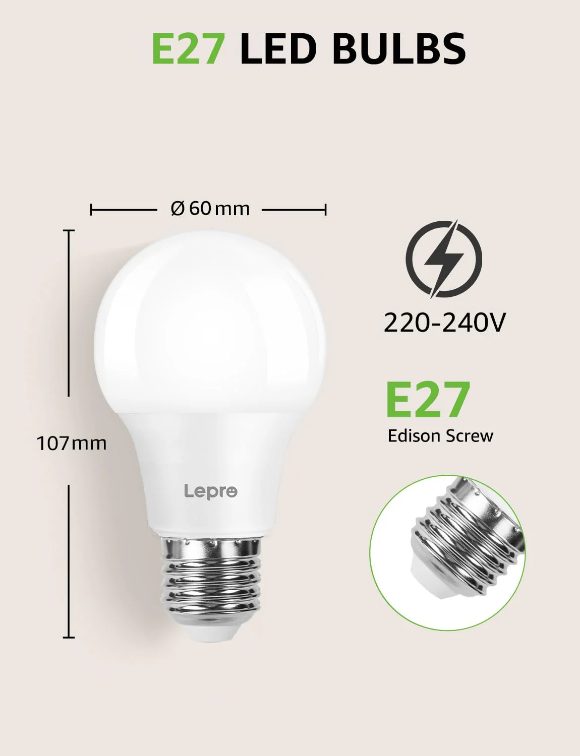 LE E27 LED bulb, 8.5 watt, 806 lumens, E27 LED bulb, replaces 60 W light bulb A60 bulb, E27 2700 Kelvin, warm white LED bulb, 180° energy saving light bulb 6 - Image 5