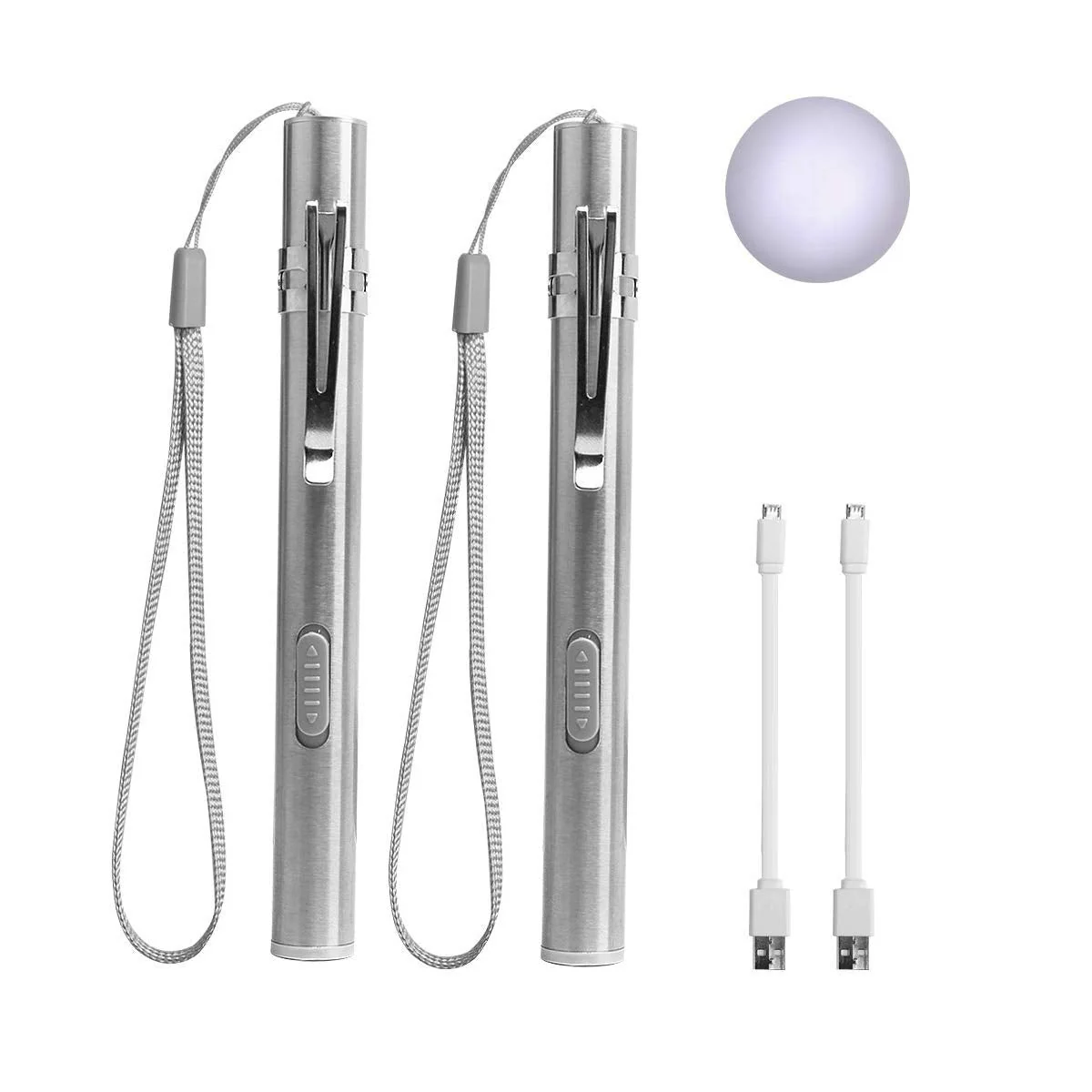 LEAGY Pen Lights for Nurses USB Rechargeable Nursing Penlight Flashlights 2 Pack White Light for Medical Students Doctors Stainless Steel Body Pack of 2 White Light