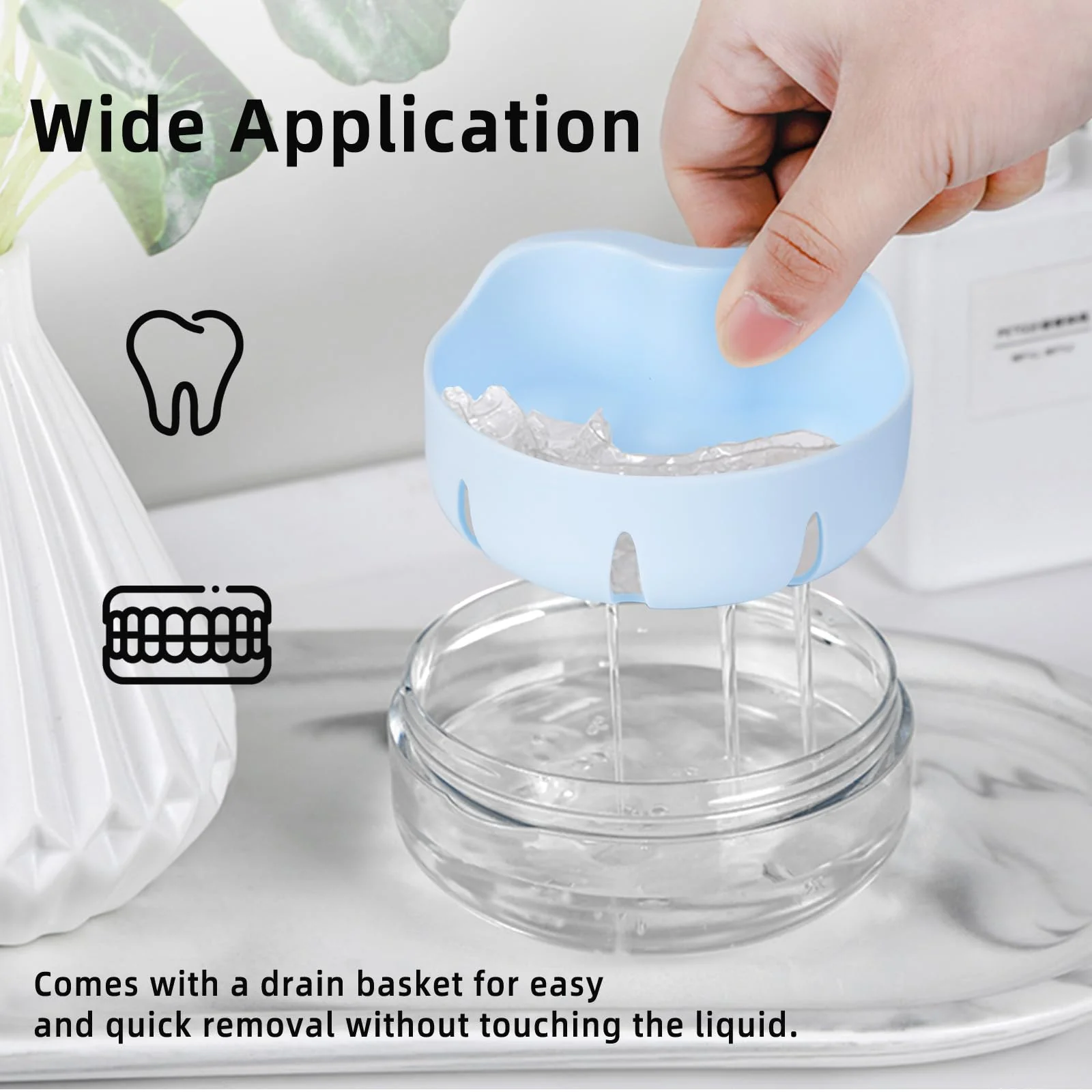 Leak Proof Denture Cup Kit Portable Retainer Case Perfect for Travel, Denture Case Container Cleaning Care for Dentures Aligner Mouth Guard with Denture Brush,Strainer, Removal Tool and Mirror Blue - Image 3