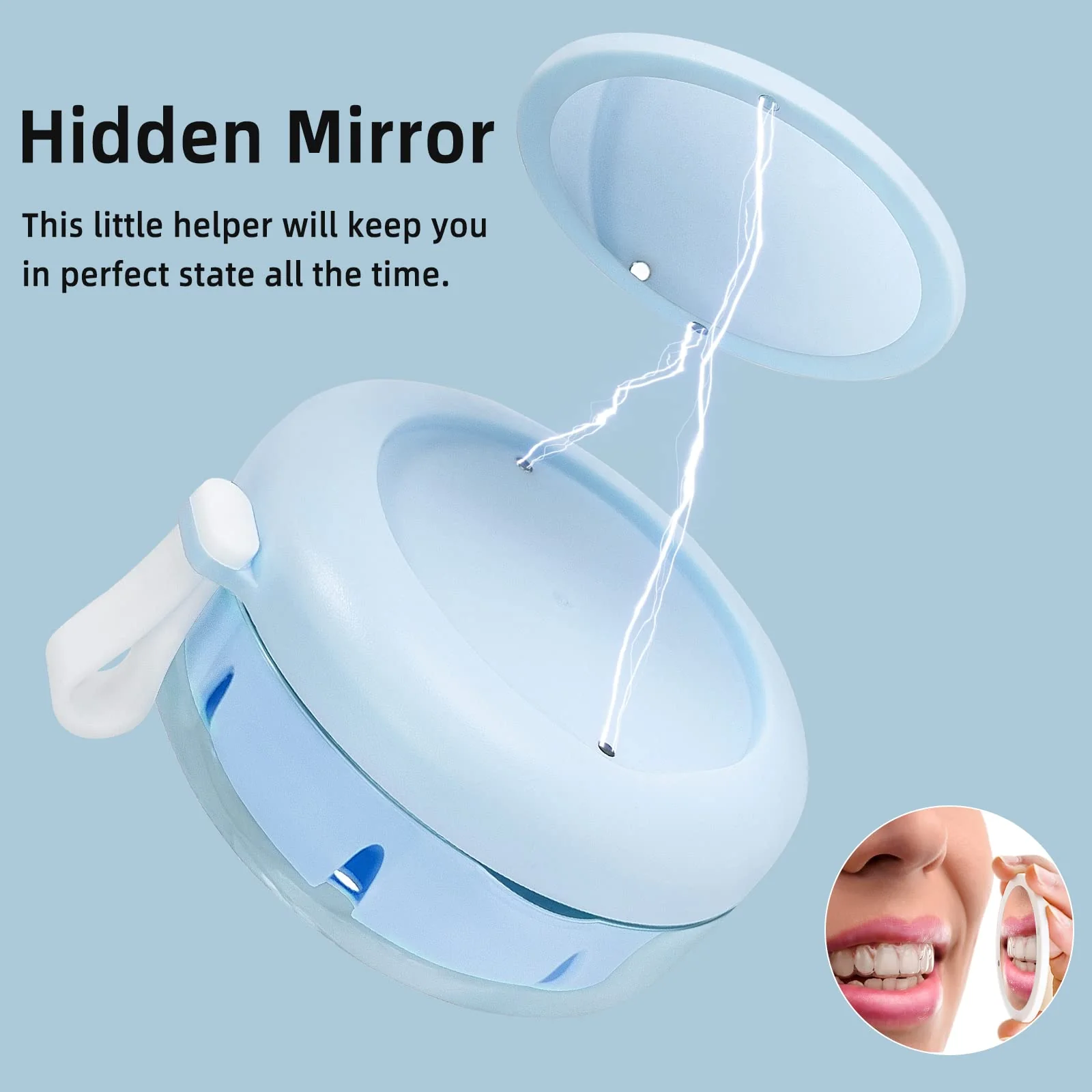 Leak Proof Denture Cup Kit Portable Retainer Case Perfect for Travel, Denture Case Container Cleaning Care for Dentures Aligner Mouth Guard with Denture Brush,Strainer, Removal Tool and Mirror Blue - Image 4