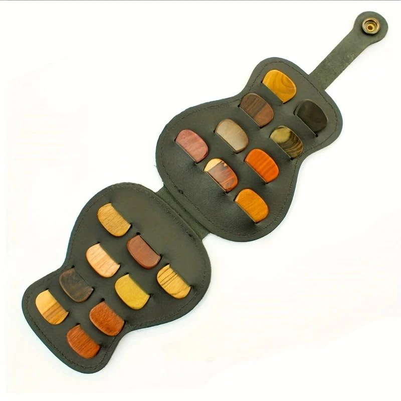 Leather Guitar Pick Holder Case,Handmade PU Leather Guitar Plectrum Holder with 18 Slots for Guitar Picks (brown) brown - Image 2