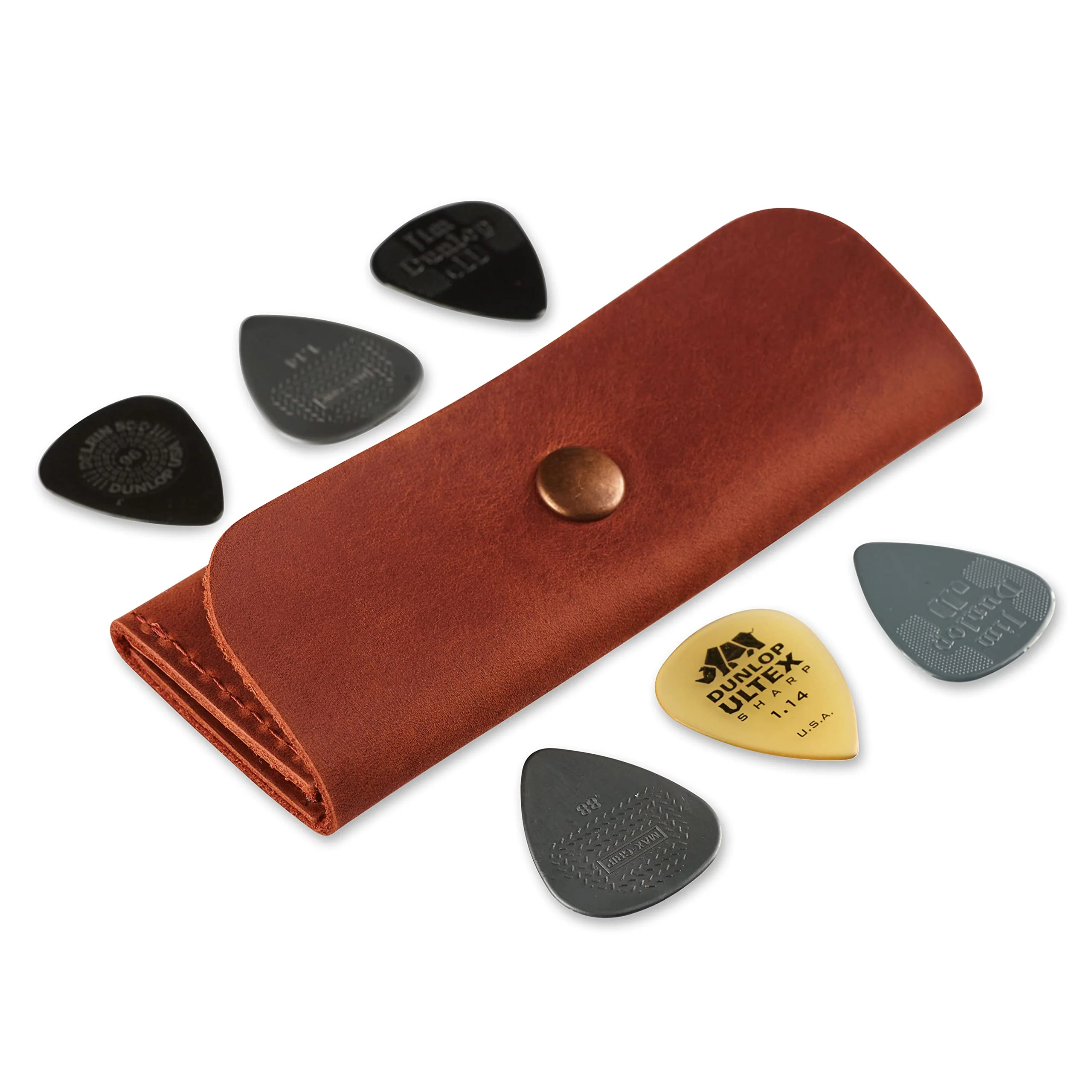 Leather Guitar Pick Holder, Guitar Pick Holder Case Bag, Plectrum Case Bag, Pick Cover, Gift for Guitar Players (Cognac) Cognac - Image 6