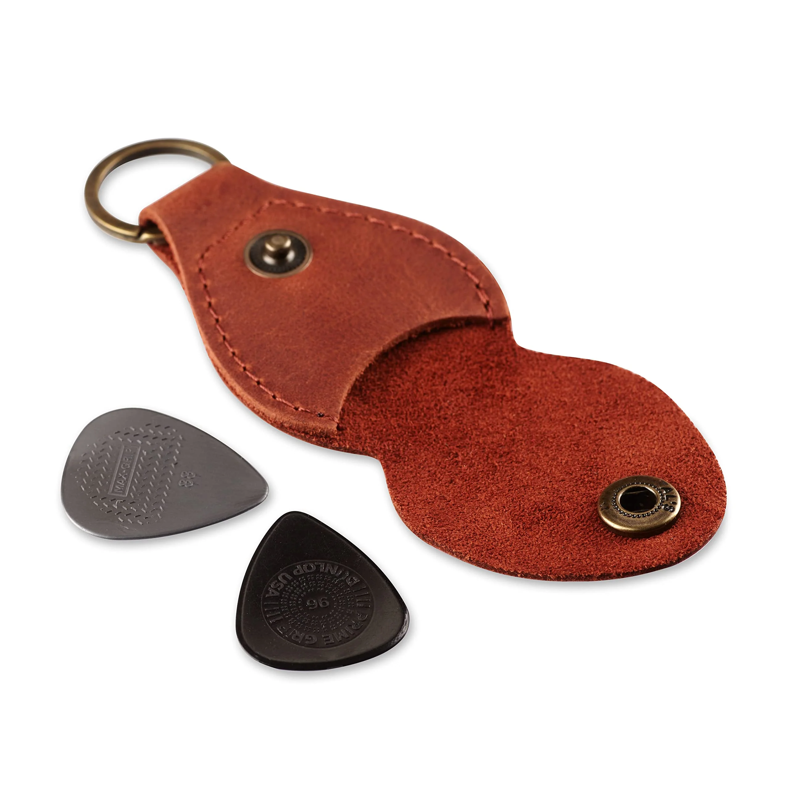 Leather Guitar Pick Holder Keychain, Guitar Pick Holder Case Bag, Plectrum Key Fob Cases Bag, Gift for Guitar Players (Cognac) Cognac - Image 2