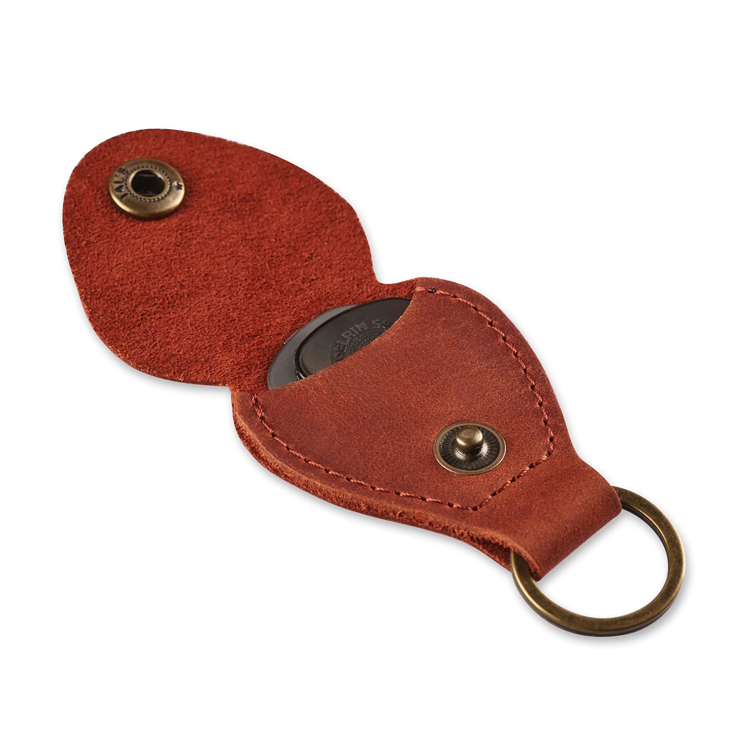 Leather Guitar Pick Holder Keychain, Guitar Pick Holder Case Bag, Plectrum Key Fob Cases Bag, Gift for Guitar Players (Cognac) Cognac - Image 3