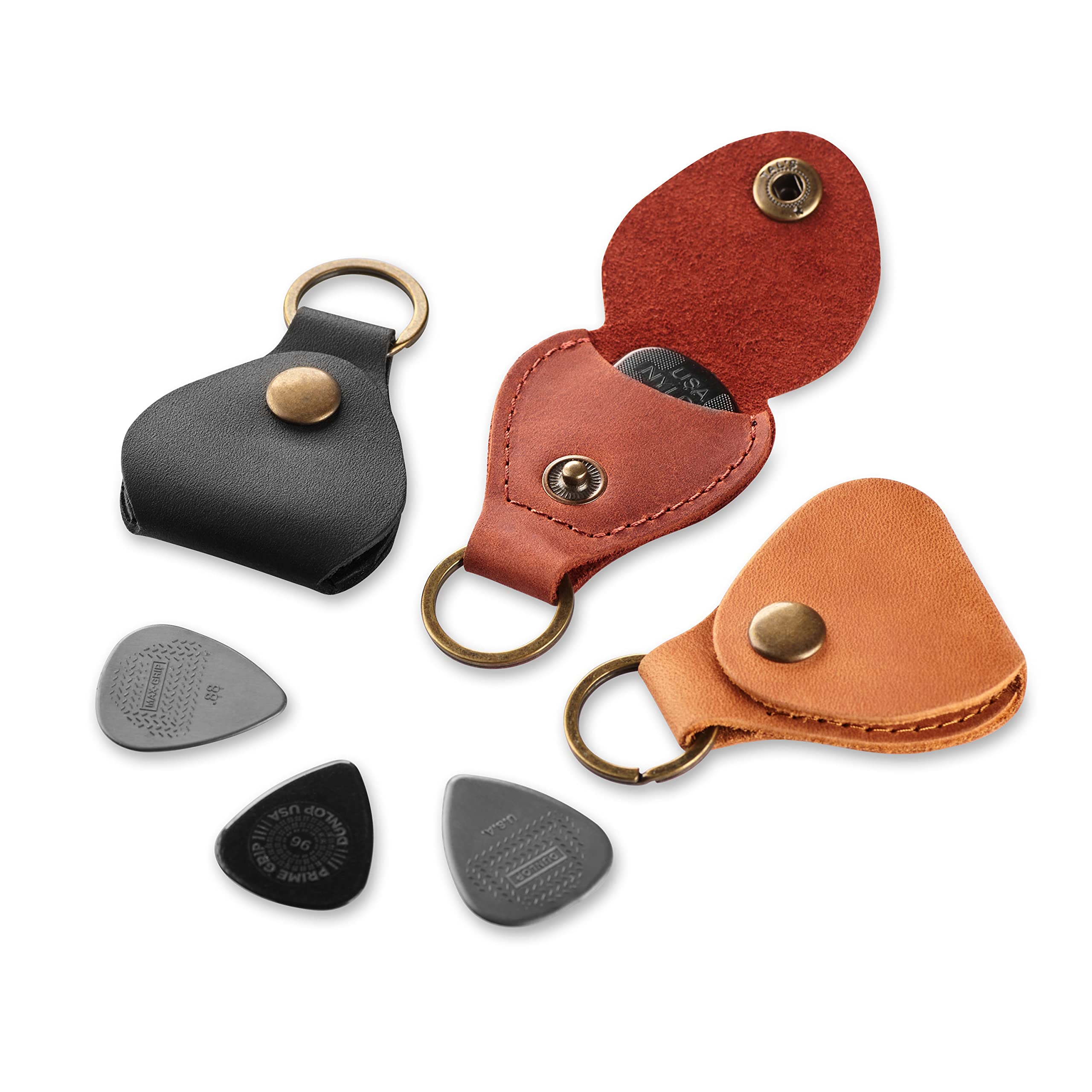 Leather Guitar Pick Holder Keychain, Guitar Pick Holder Case Bag, Plectrum Key Fob Cases Bag, Gift for Guitar Players (Cognac) Cognac - Image 9