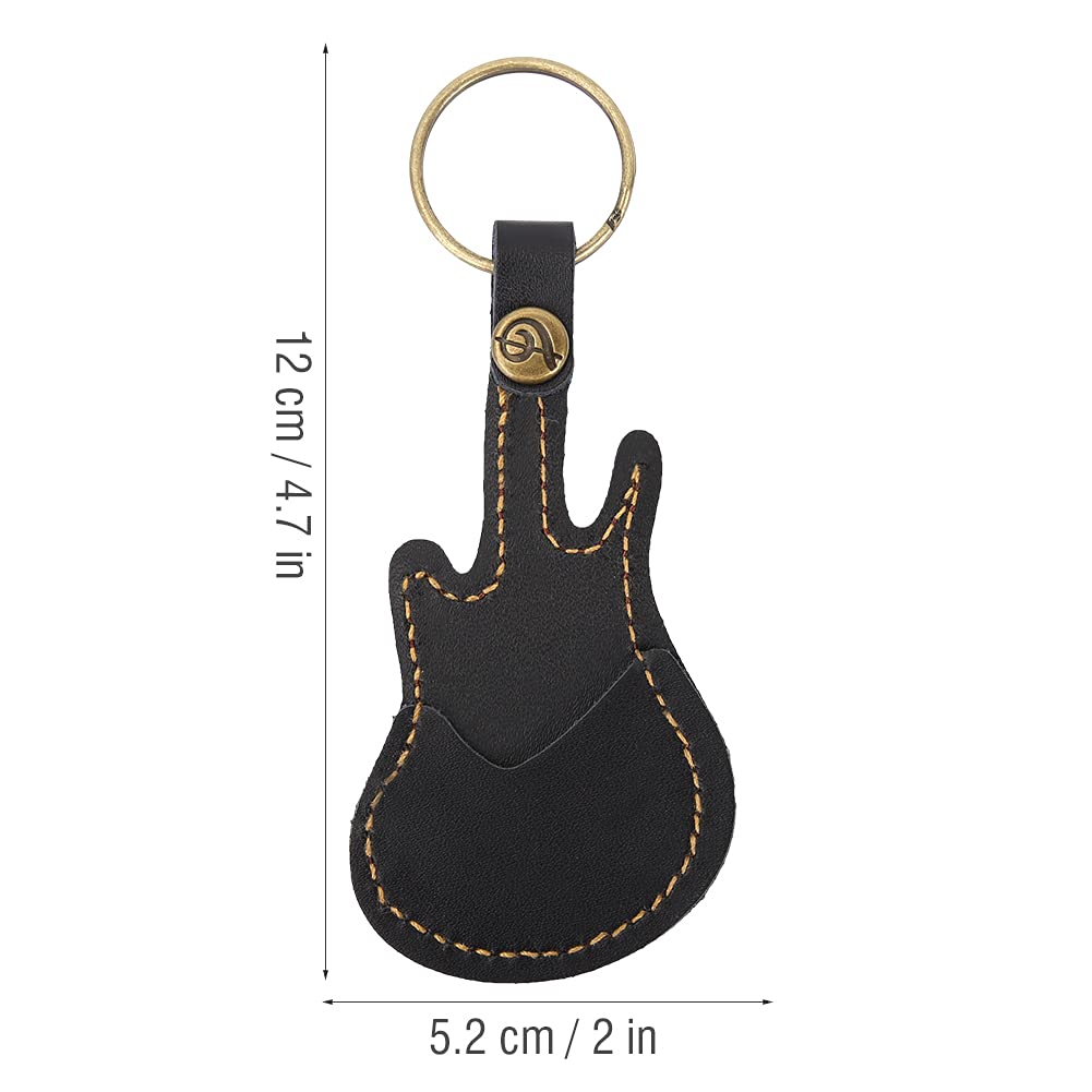 Leather Guitar Picks Case Guitar Pick Holder Guitar Plectrums Bag Guitar Pick Keychain Holder Guitar Pick Storage Bag Brass Guitar Pick Accessories with 5PCS Guitar Picks (Black) Black - Image 2