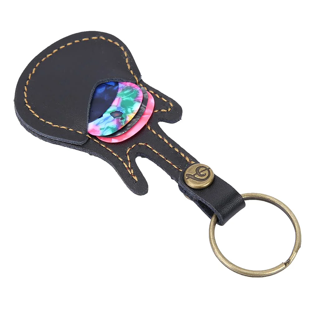 Leather Guitar Picks Case Guitar Pick Holder Guitar Plectrums Bag Guitar Pick Keychain Holder Guitar Pick Storage Bag Brass Guitar Pick Accessories with 5PCS Guitar Picks (Black) Black - Image 8