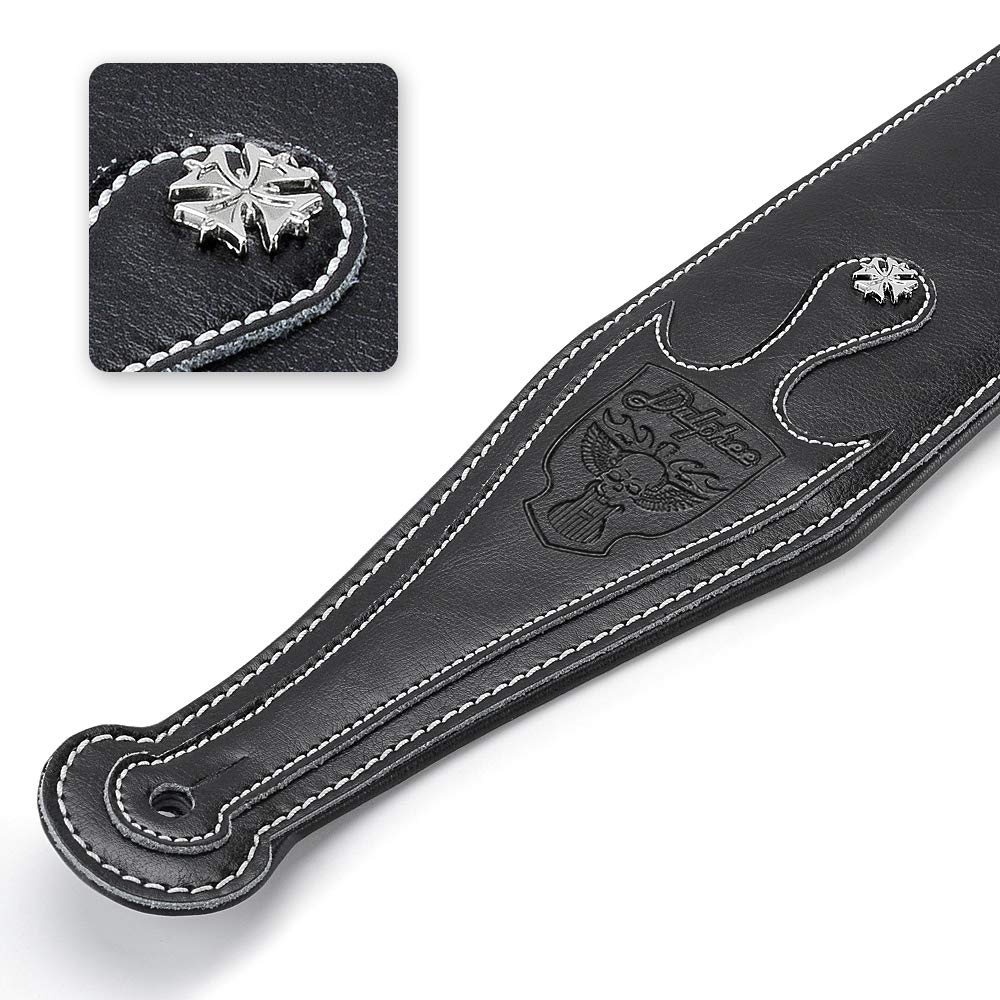Leather Guitar Strap, 3.15" Genuine Leather Guitar Strap with Suede & Leather Lined for Bass, Electric Guitar and Acoustic Guitar (Black) Black - Image 5