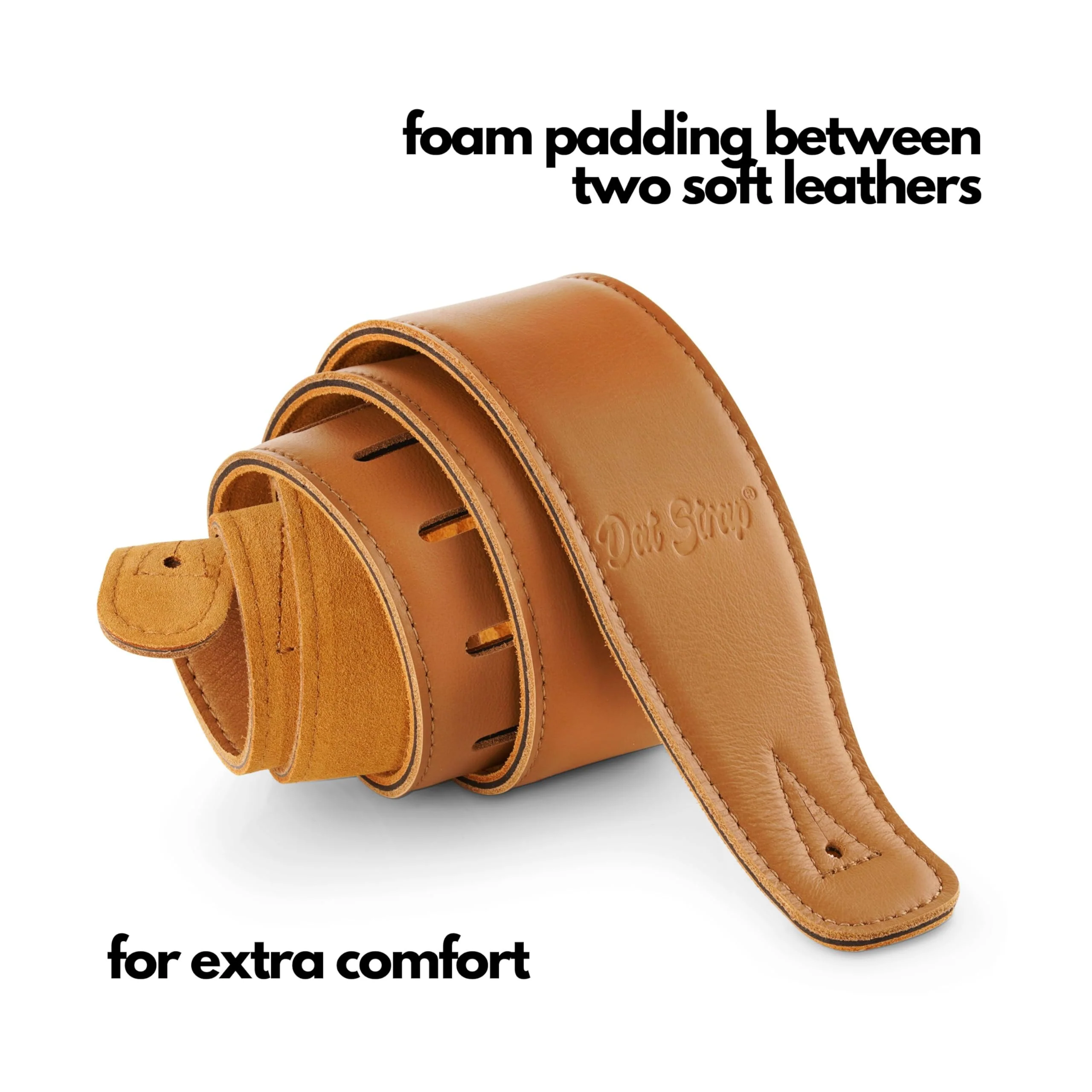 Leather Guitar Strap | for Electric, Acoustic, Electro-Acoustic, Bass, and Classical Guitar | Padded for Extra Comfort | Light Brown | Includes 2 FREE Pick Geek Steel Picks Standard - Image 7