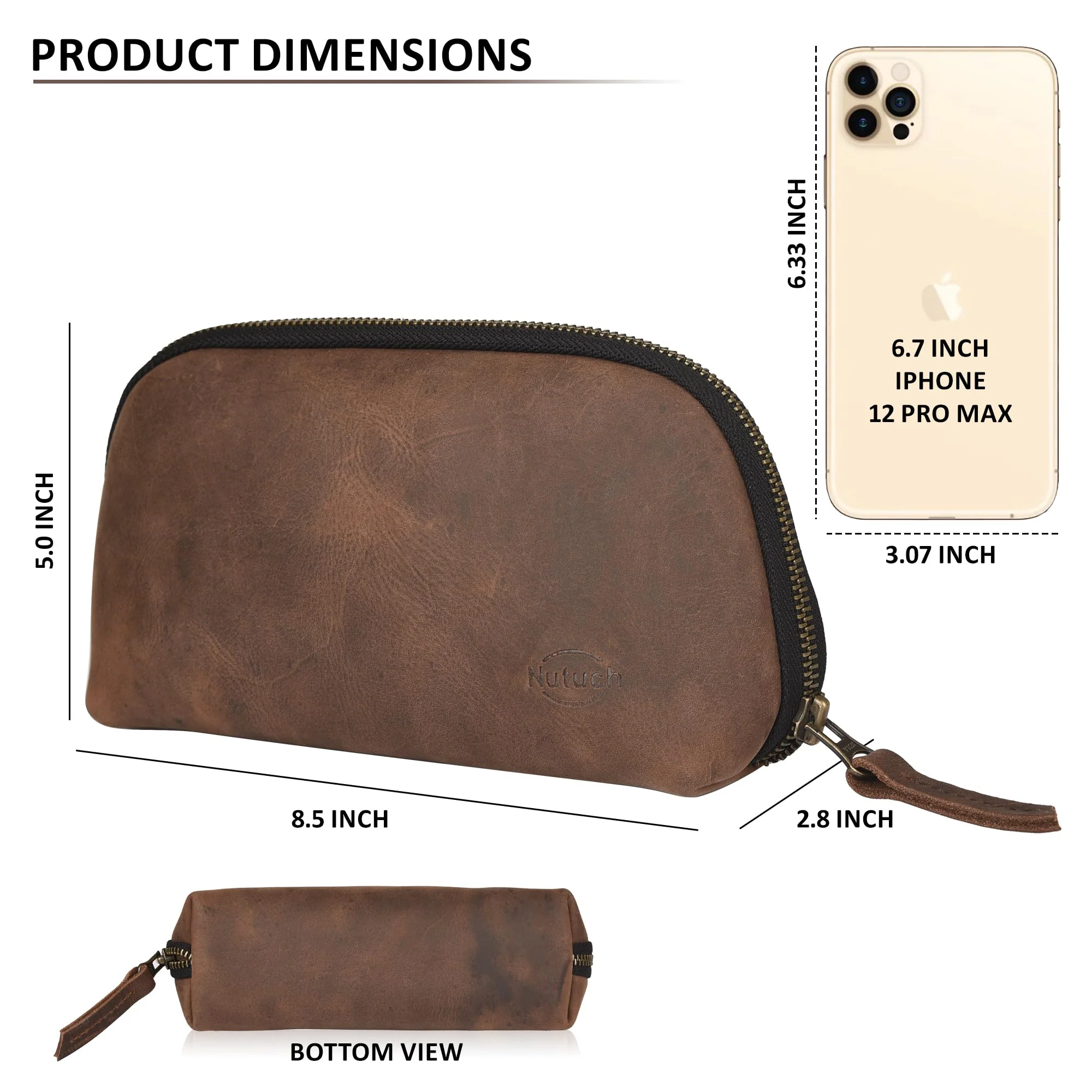 Leather Tech Pouch for Cables Chargers Phone | Tech Bag | Zipper Travel Accessory Pouch | Electronic Organizer Case Travel Bag | Cord Cable Pouch | Gadget Chargers Cable Organizers for Unisex - Image 5