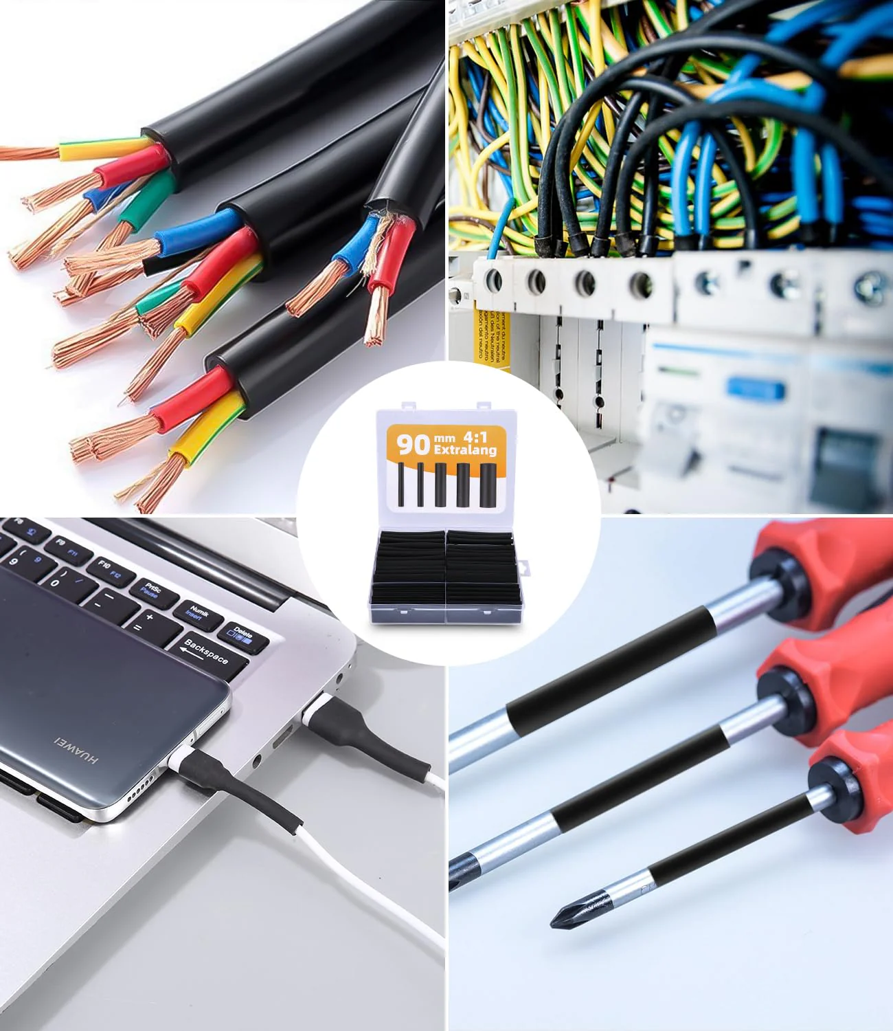 LEAZZLE Pack of 100 Heat Shrink Tubing Set, 90 mm Extra Long, 4:1 Heat Shrink Tubes with Adhesive, Double Wall Heat Shrink Tube, Waterproof for Electrical Insulation and Cable Connectors (5 Sizes, - Image 6