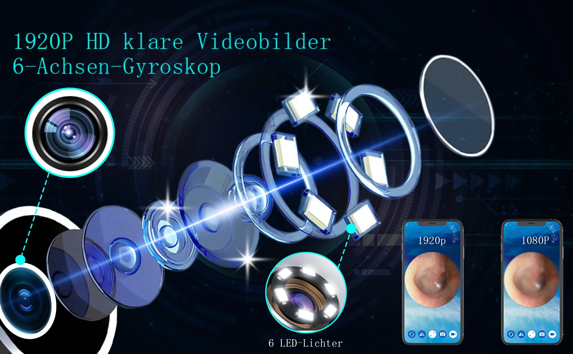 LEBEXY Ear Cleaner Ear Wax Remover Otoscope 1920P WiFi Ear Cleaner Camera with 6 LEDs Ear Camera 10 mm Focal Length Ear Endoscope Ear Cleaning Ear Mirror for Android/IOS/Harmony OS - Image 2