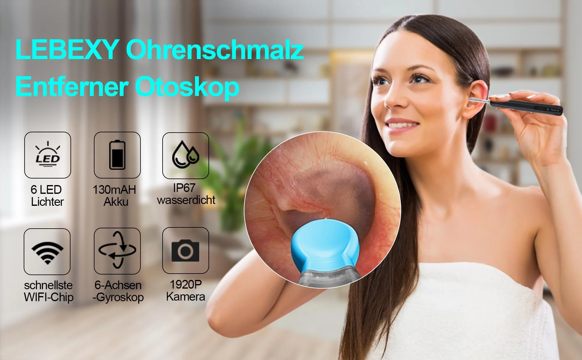 LEBEXY Ear Cleaner Ear Wax Remover Otoscope 1920P WiFi Ear Cleaner Camera with 6 LEDs Ear Camera 10 mm Focal Length Ear Endoscope Ear Cleaning Ear Mirror for Android/IOS/Harmony OS - Image 7