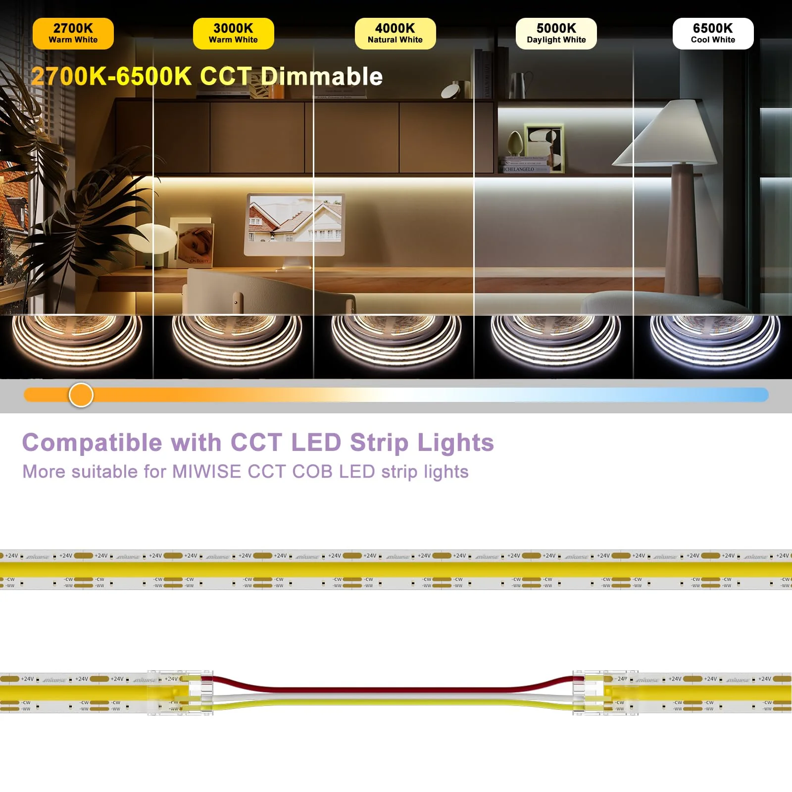 LED Controller Dimmer for CCT COB LED Strip Light,with APP Control,IR Remote,Memory Function,Timing Function for 3-pin Led Strip Lights to Bluetooth/2.4 G Wi-Fi Connection,DC12V 24V - Image 3