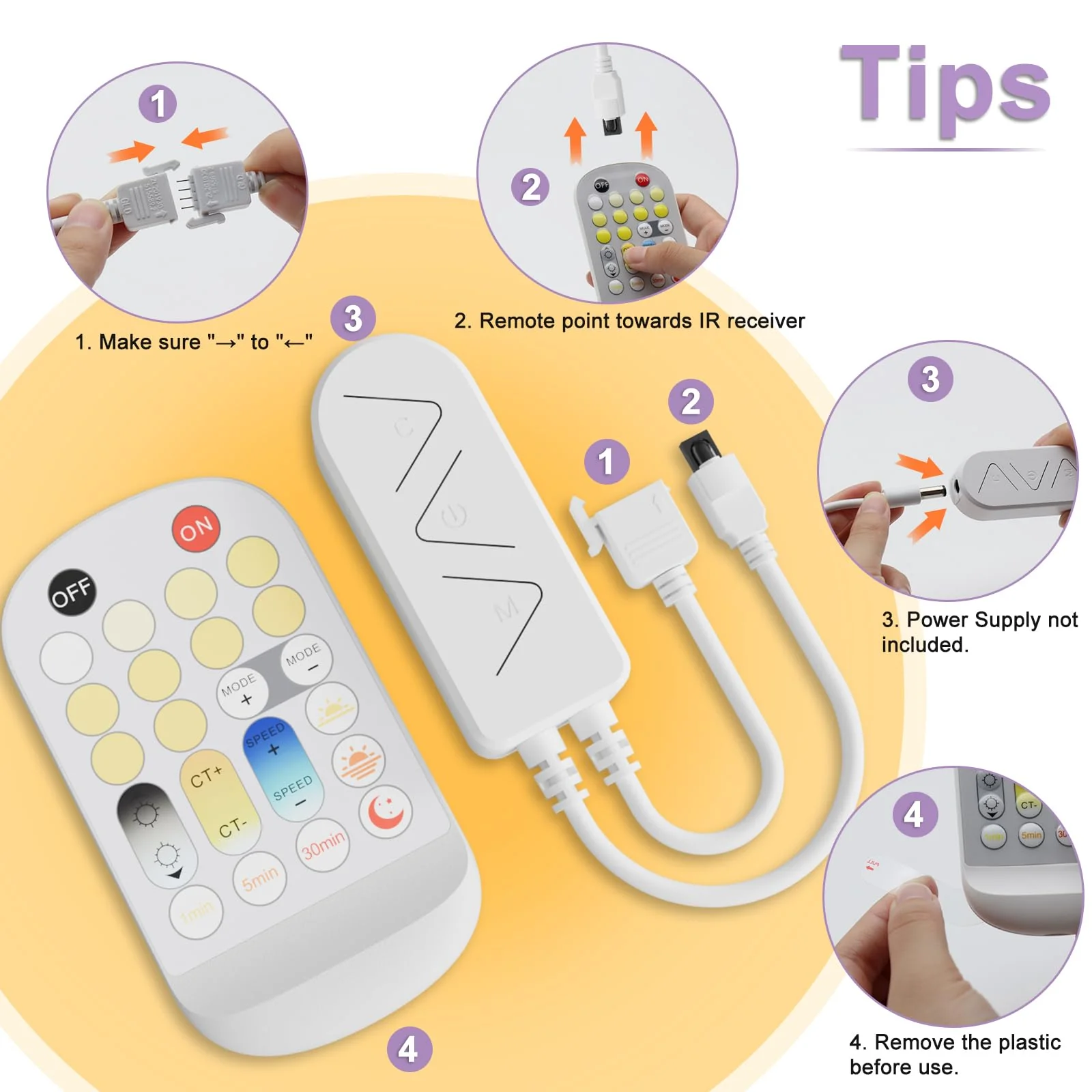 LED Controller Dimmer for CCT COB LED Strip Light,with APP Control,IR Remote,Memory Function,Timing Function for 3-pin Led Strip Lights to Bluetooth/2.4 G Wi-Fi Connection,DC12V 24V - Image 5