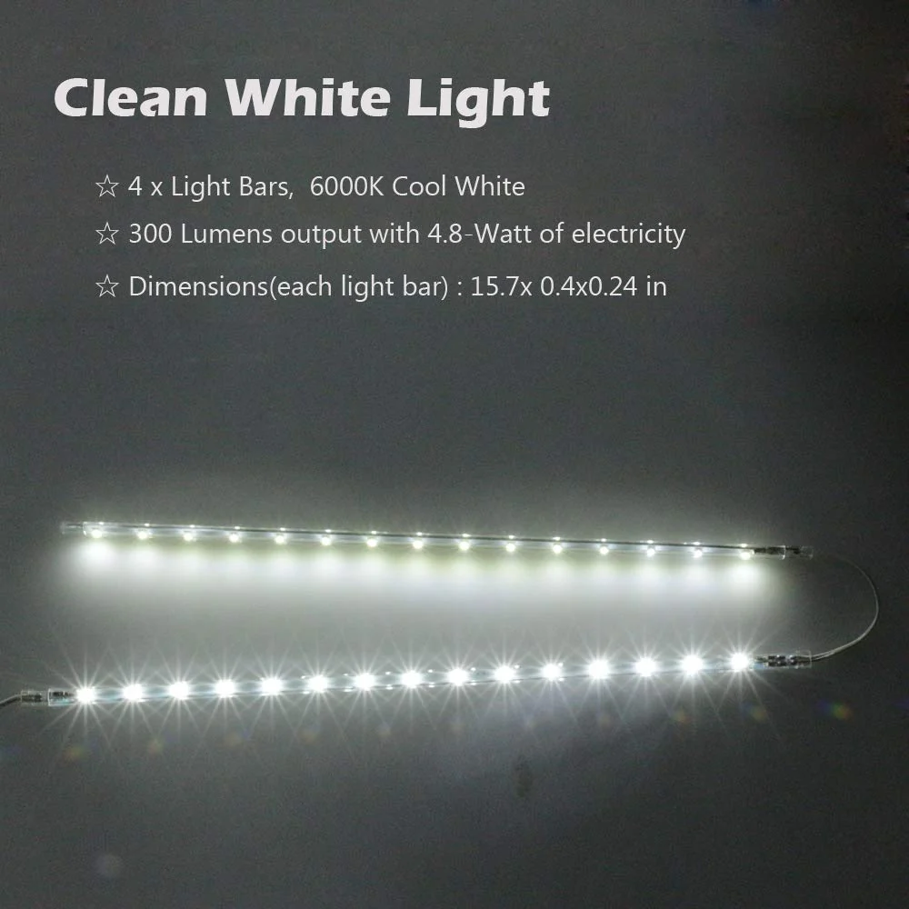 LED Display Light Bar Kit - (4) 16inches Plug-in Linkable Strip Lights for Large Display Cabinet - Series + Parallel Connection - White 6000K Cool White (6000K) - Image 3