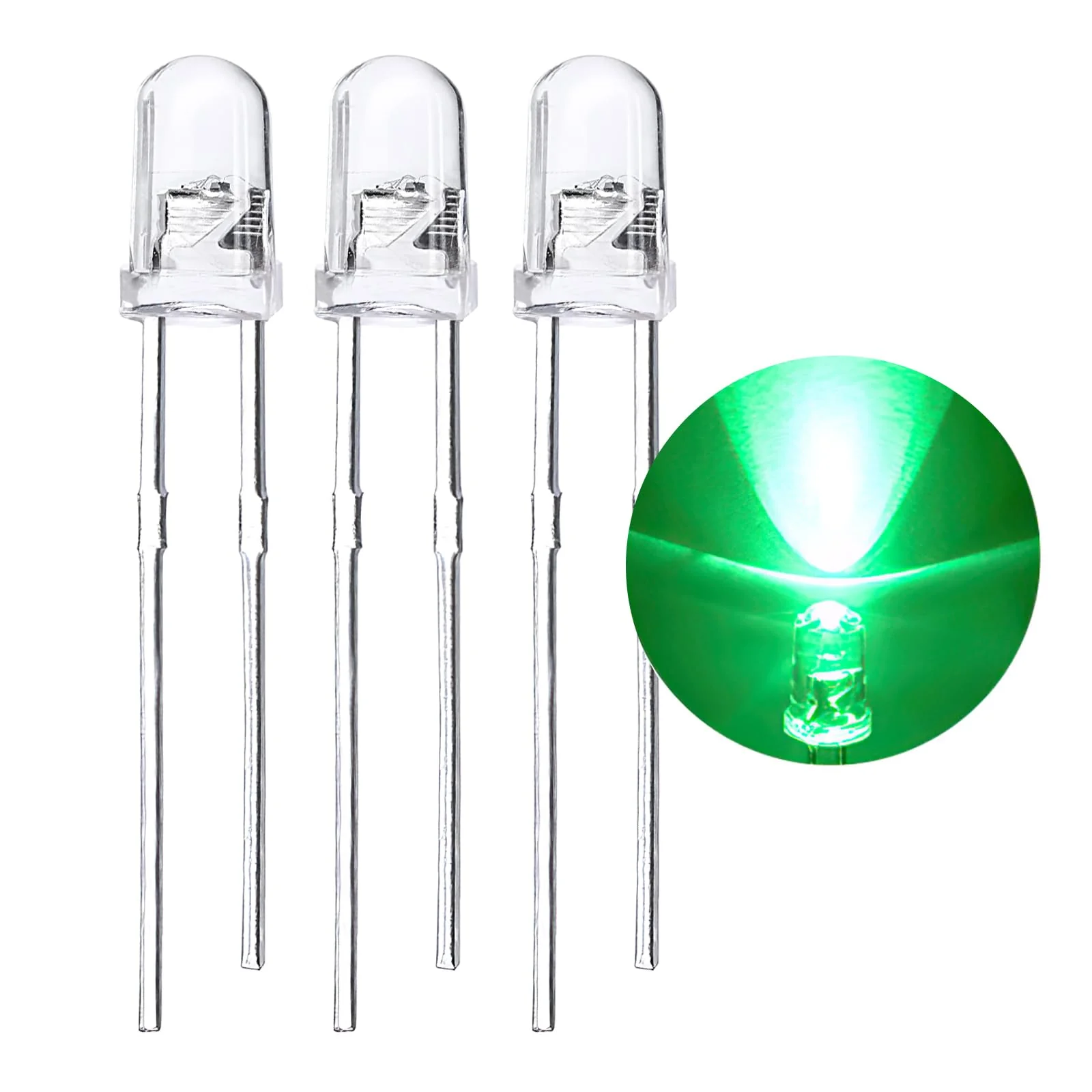 LED Light Emitting diode 3mm high Brightness LED Clear LED Light Emitting Diodes Bulb LED Lamp, 3 mm Round Head Band Edge(Transparent Green Light 120 pcs) Transparent body to Green