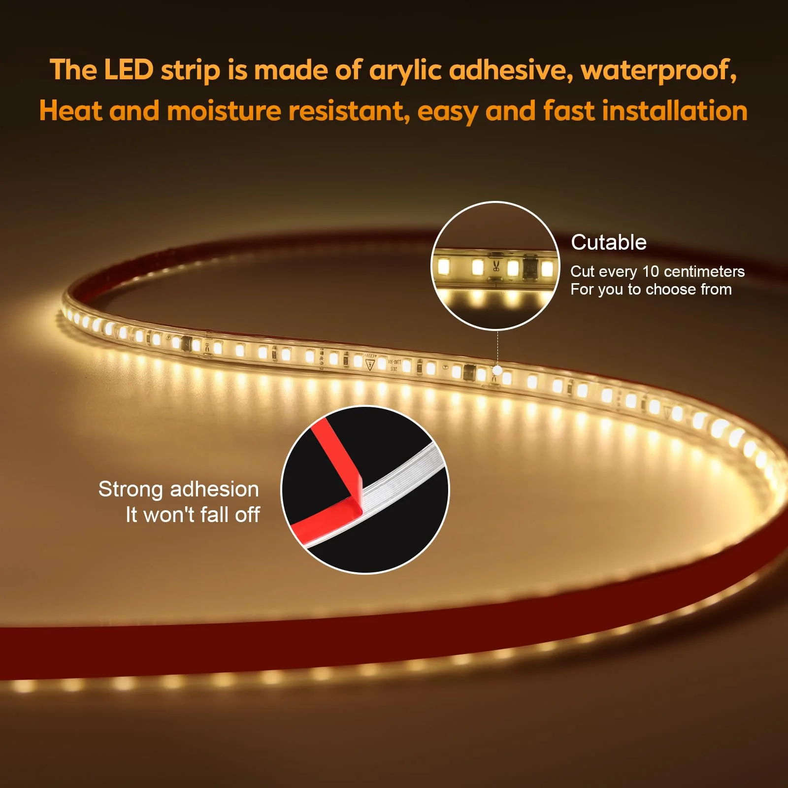 LED Lights 6.56 ft AC 120V Hardwired LED Strip Lights 2M SMD 2835 LED Tape Light Flexible White LED Strips 4000K 110 Volt with ON/Off Switch (White, 6.56ft) White 4000K - Image 3
