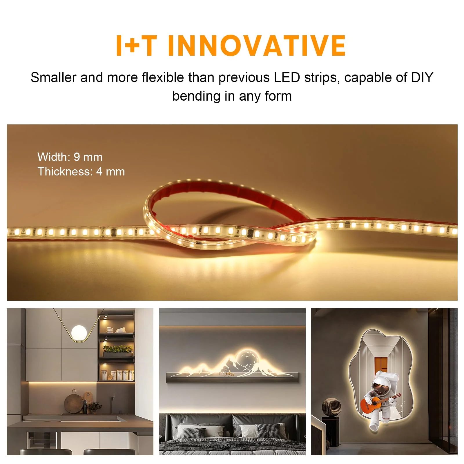 LED Lights 6.56 ft AC 120V Hardwired LED Strip Lights 2M SMD 2835 LED Tape Light Flexible White LED Strips 4000K 110 Volt with ON/Off Switch (White, 6.56ft) White 4000K - Image 4