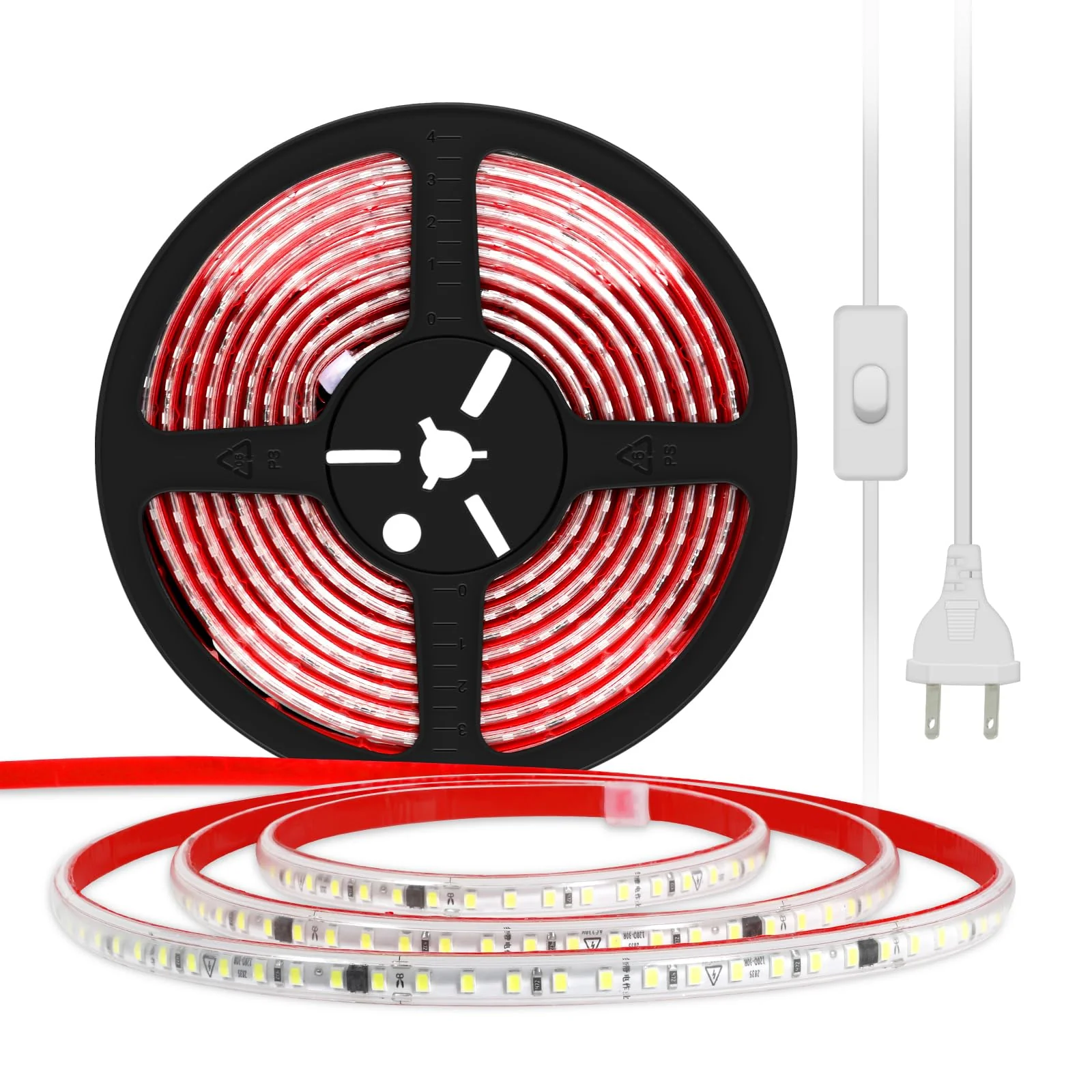 LED Lights 6.56 ft AC 120V Hardwired LED Strip Lights 2M SMD 2835 LED Tape Light Flexible White LED Strips 4000K 110 Volt with ON/Off Switch (White, 6.56ft) White 4000K - Image 8