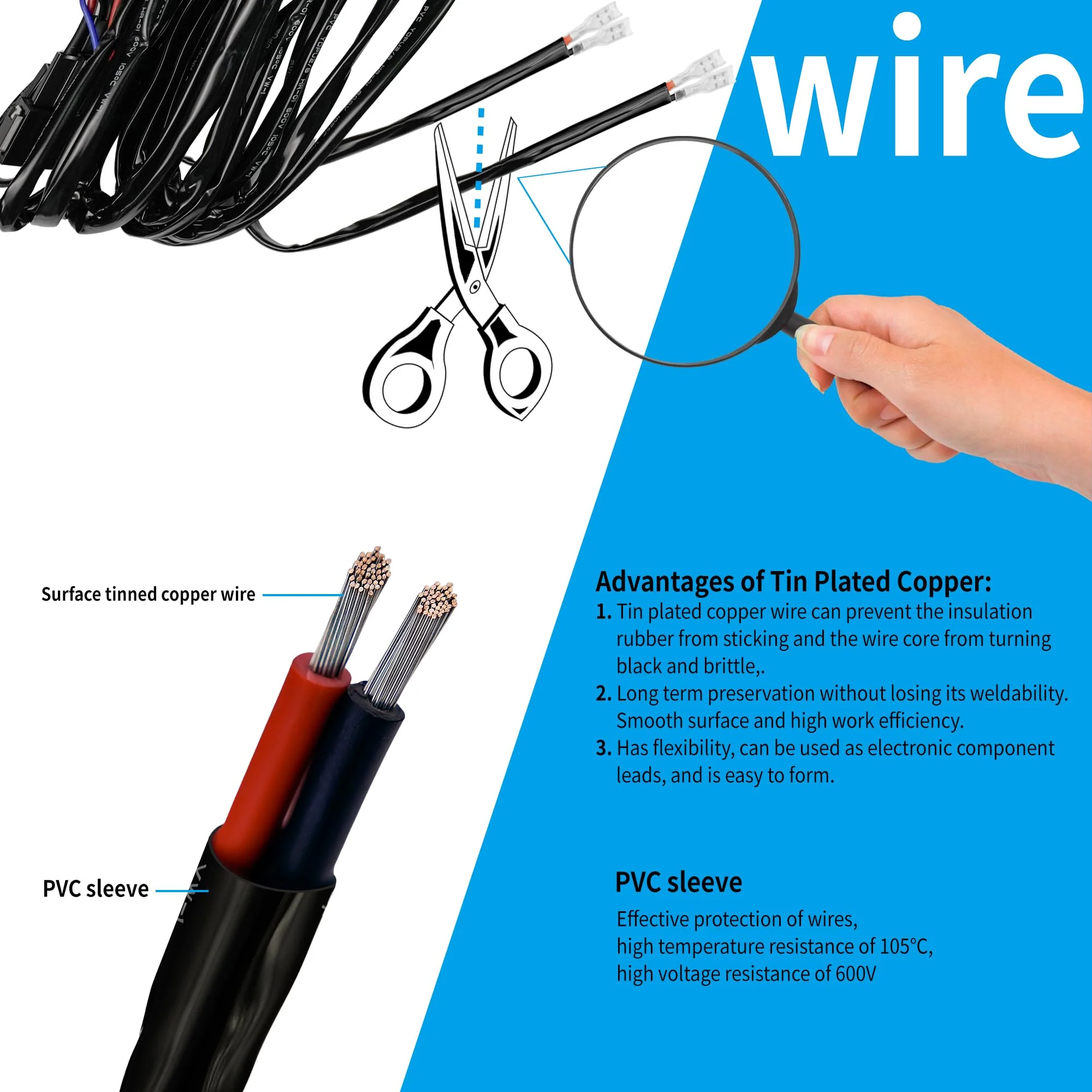 LED Lights Bar Wire Harness Kit with Remote Control 2Leads DC12V 40A Fuse Relay 14AWG 3.5M/11.5FT Wiring Harness Kit fit for LED Work Lights Driving Fog Lights bar Max Support 300W 2Leads with Remote Control - Image 4