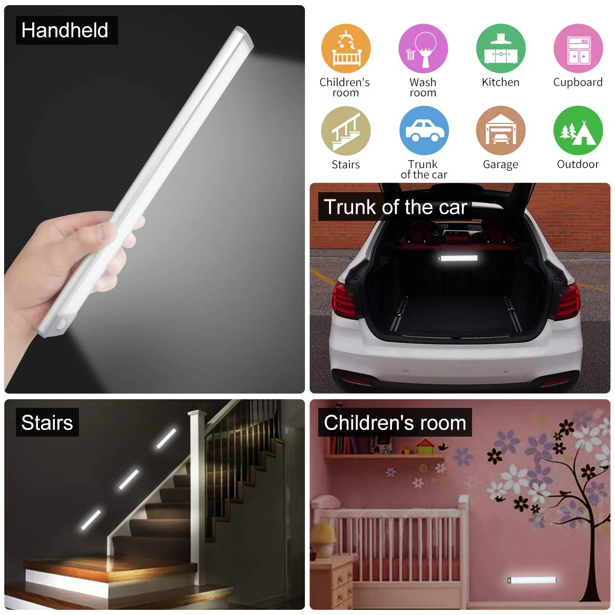 LED Motion Sensor Light,Under Counter Lighting, Wireless USB Rechargeable Kitchen Night Lights,Battery Powered Operated Light,54-LED Light for Wardrobe,Closets,Cabinet,Cupboard, 2 Count (Pack of 1) Silver-white Light 12.5inch-54LED - Image 6