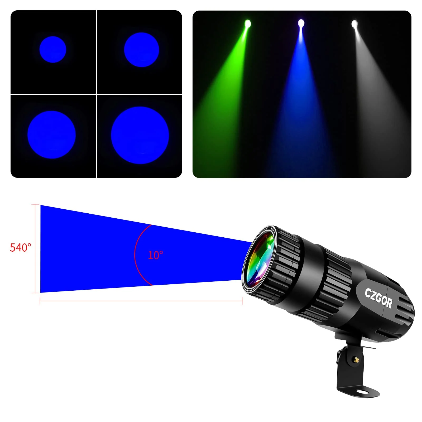Led Pinspot Light 2 Pack, Czgor Disco Ball Spotlight 15W RGBW 4 in 1 Mirror Ball Lights with Remote Control Super Bright LED Pin Spot Light for Parties DJ Club Bar Wedding Medium 2.0 - Image 3